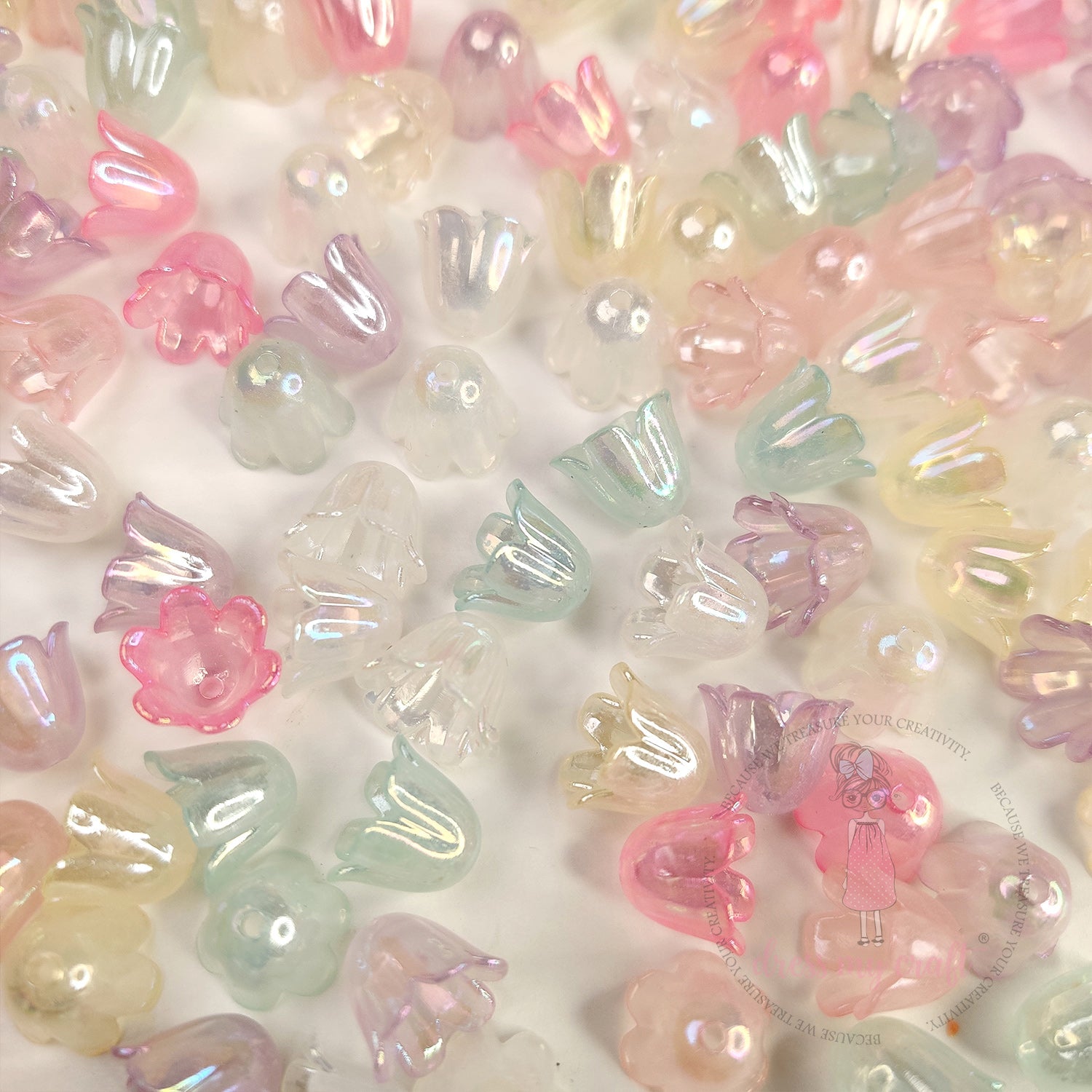 Holographic Tulip Bell Beads - Pearl Bloom