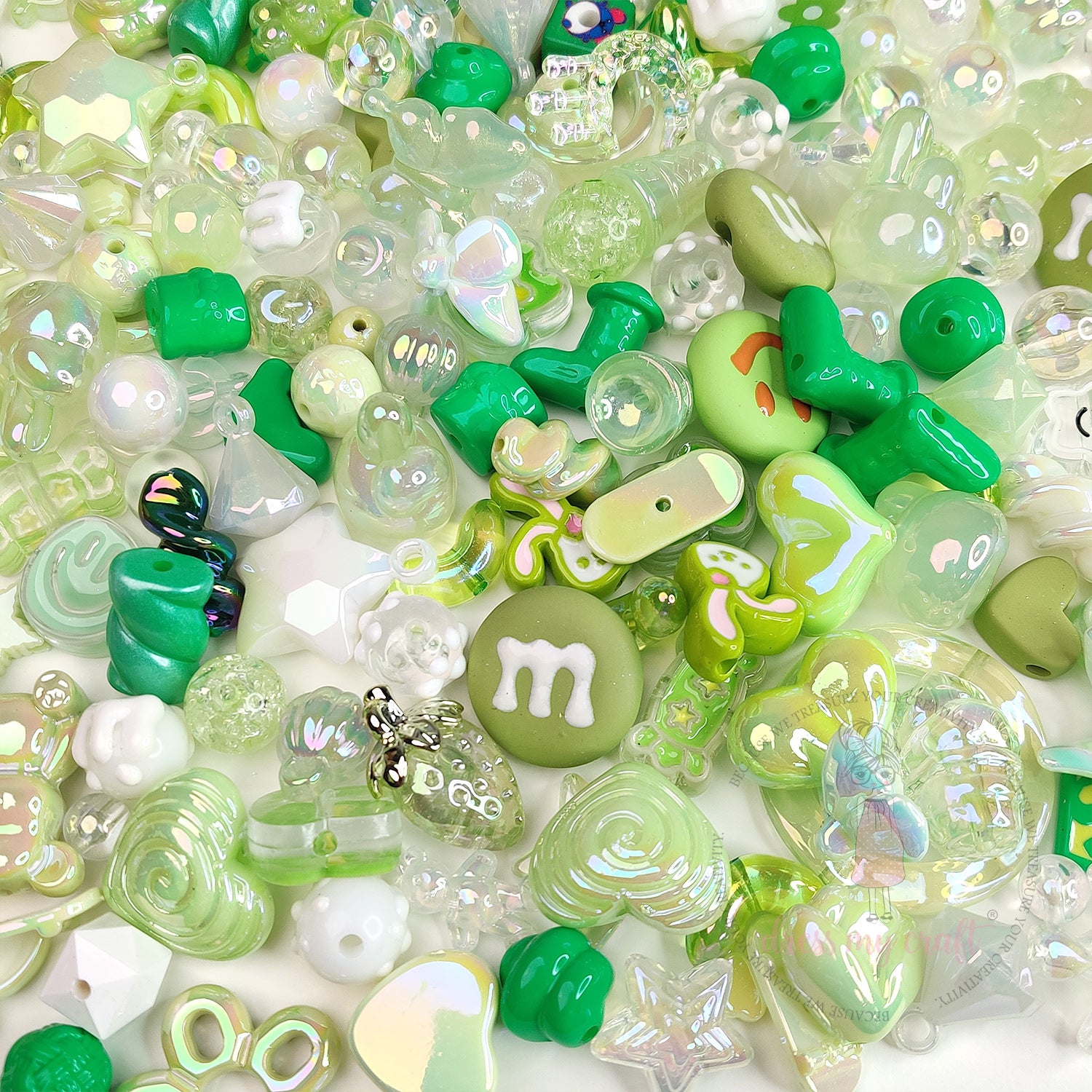 Premium Acrylic Beads - Green Family