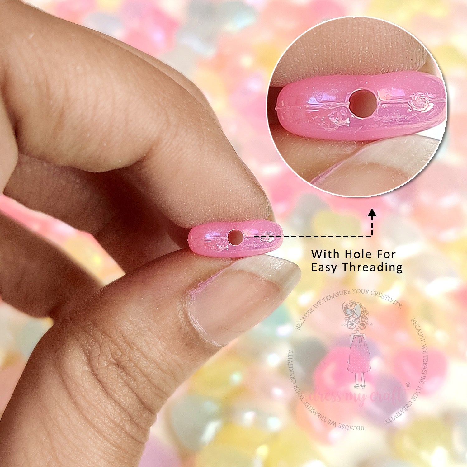 Holographic Pastel Jelly Heart Beads