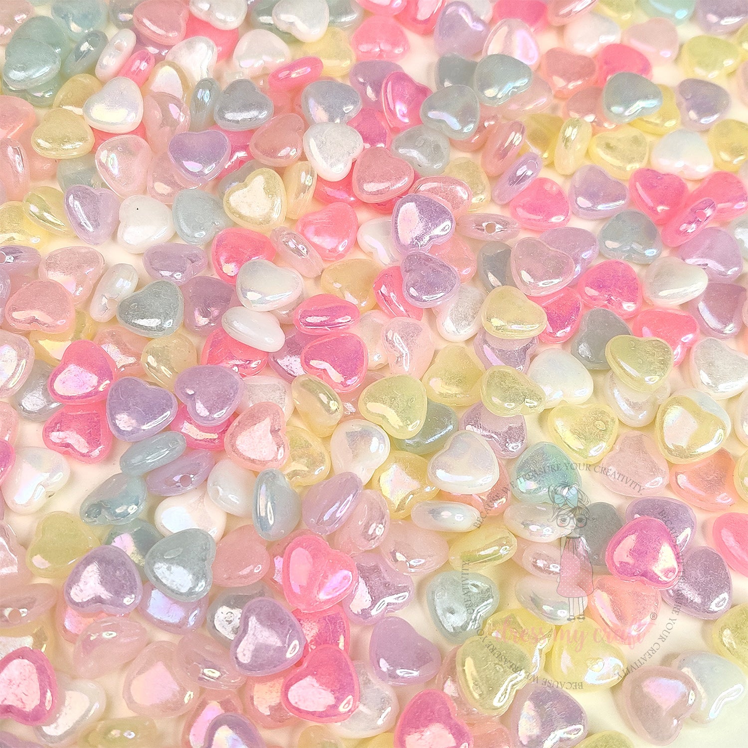 Holographic Pastel Jelly Heart Beads