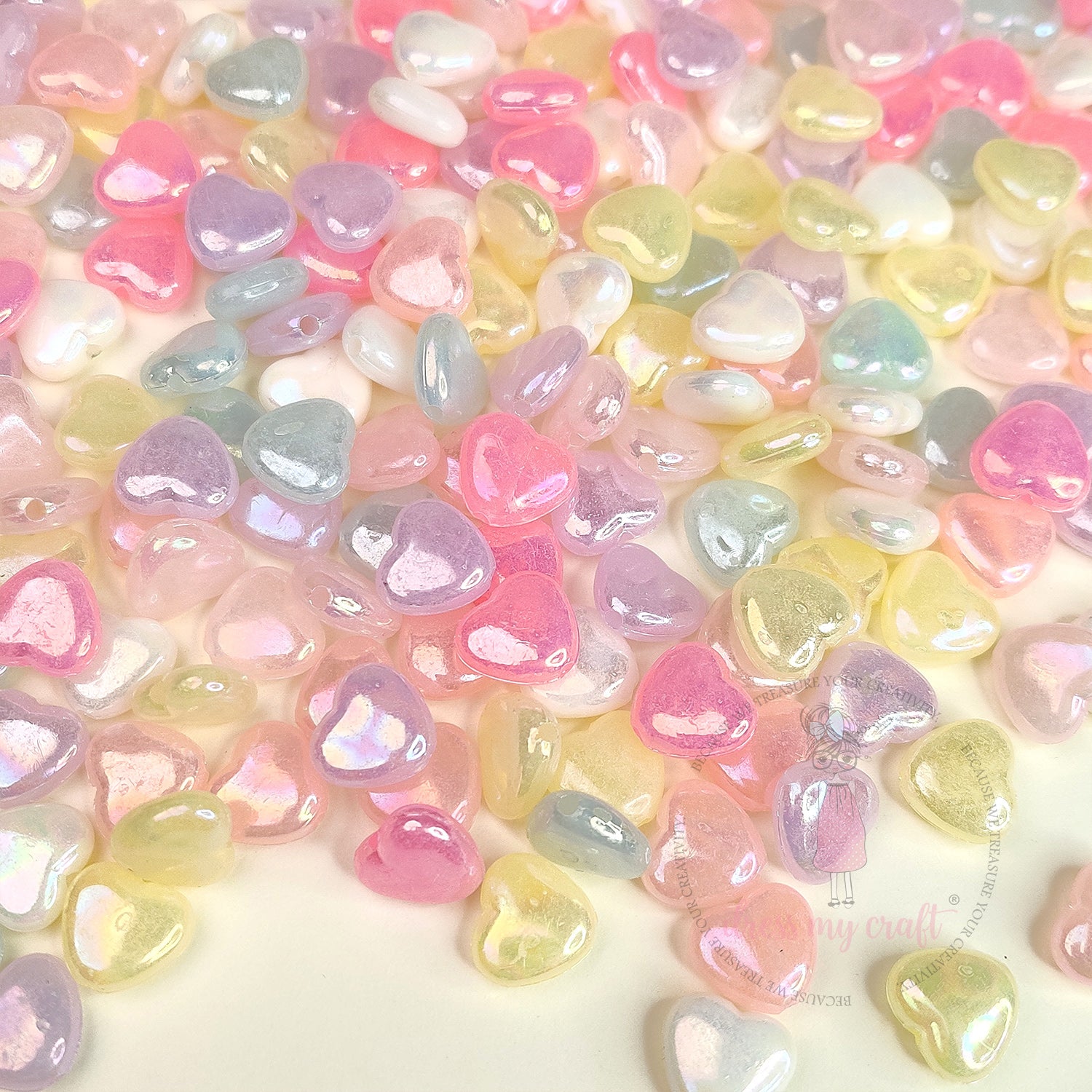 Holographic Pastel Jelly Heart Beads