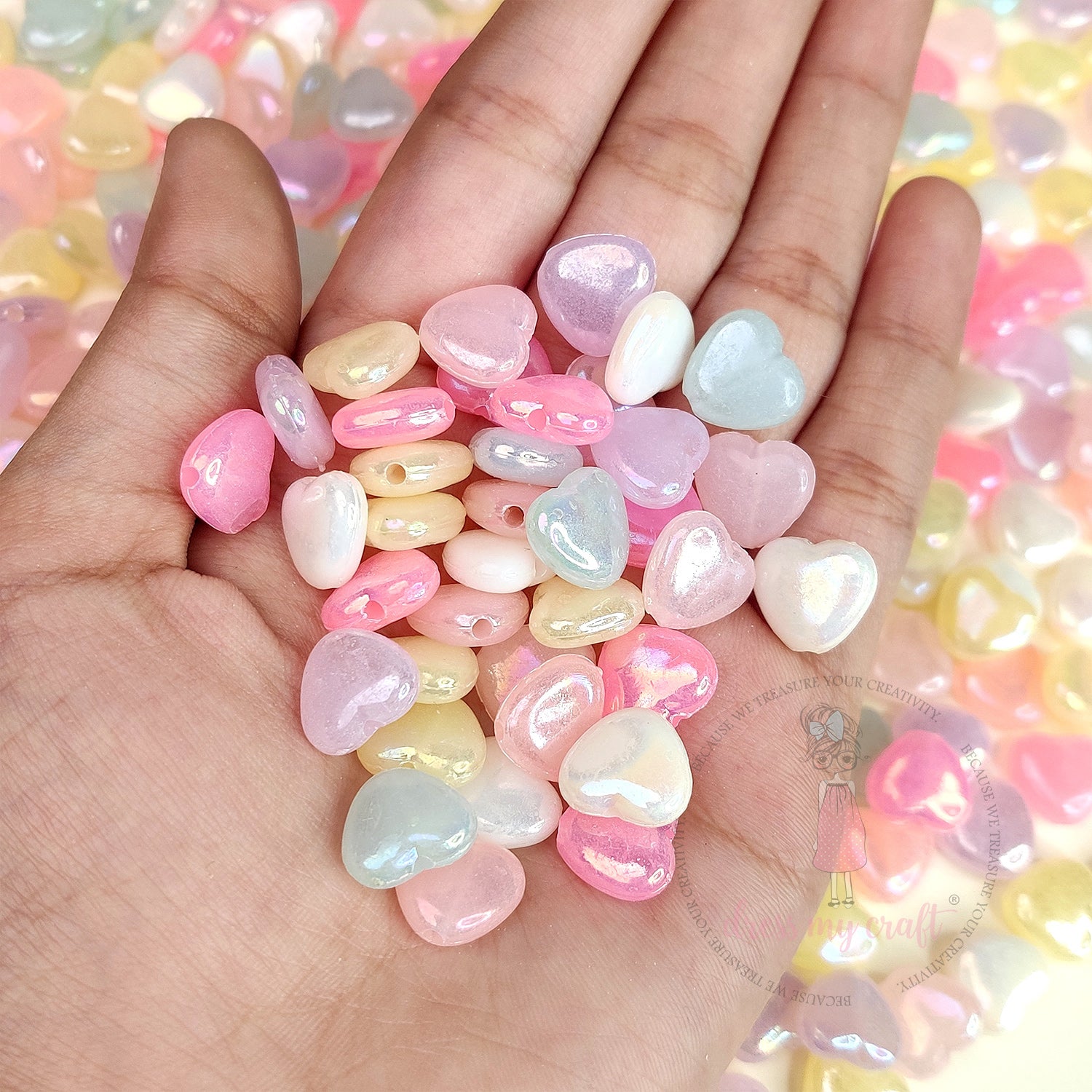 Holographic Pastel Jelly Heart Beads