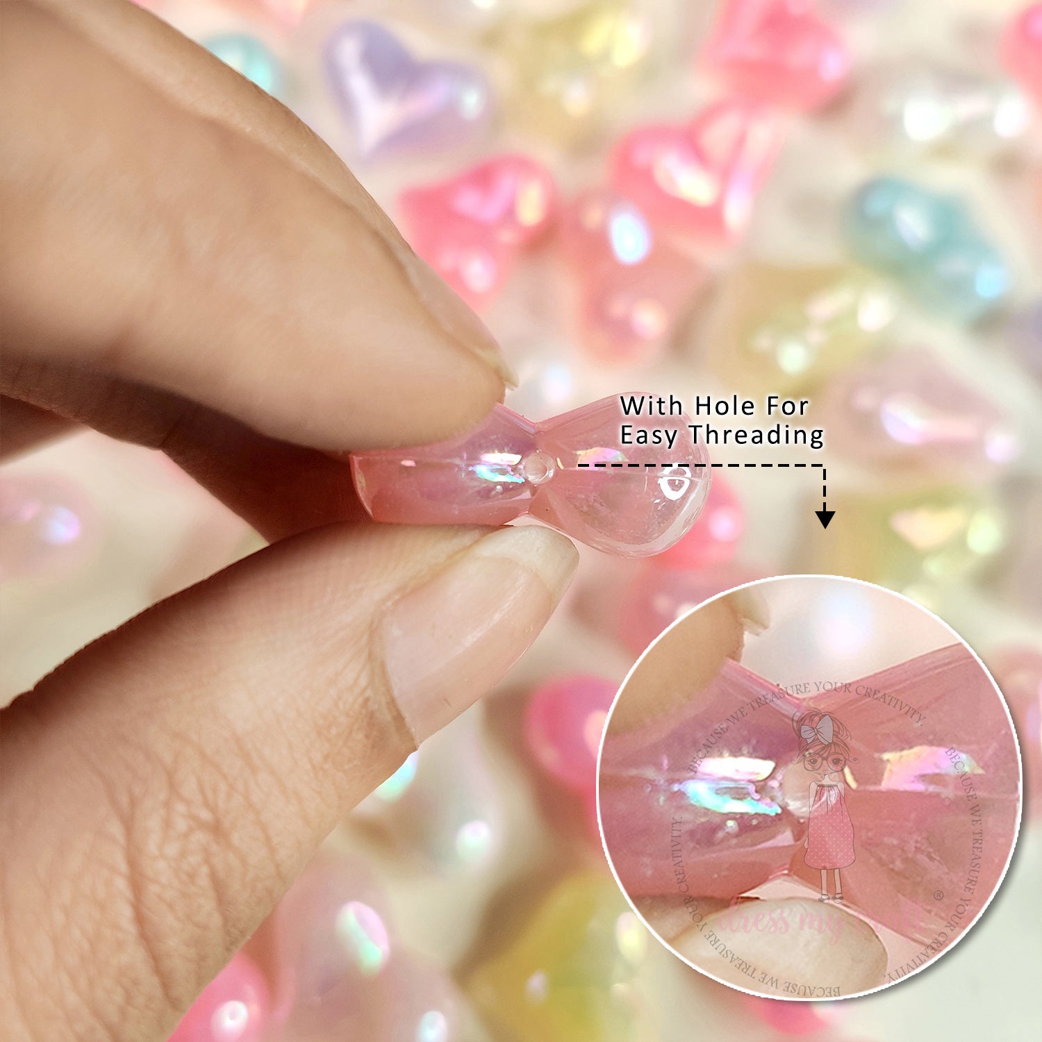 Holographic Jelly Heart Beads