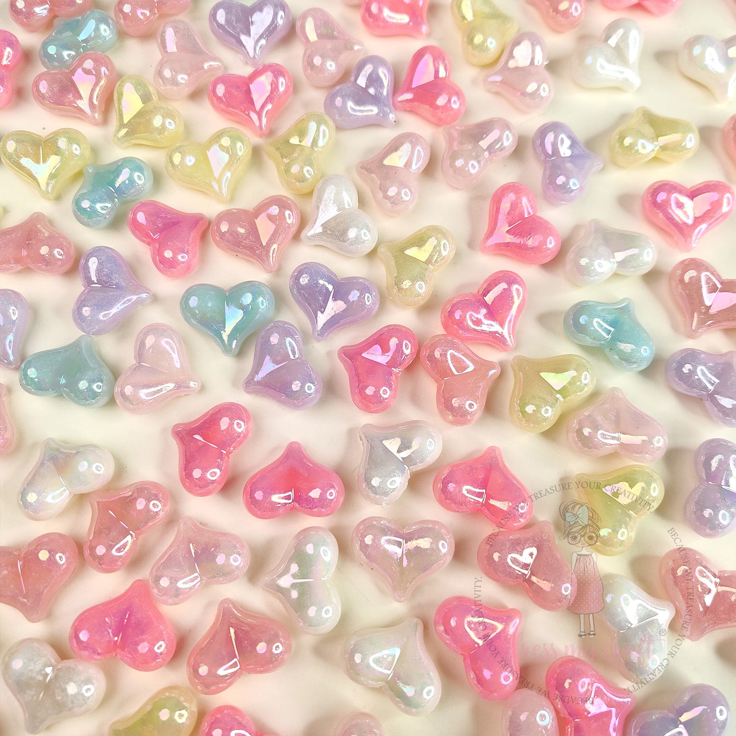 Holographic Jelly Heart Beads