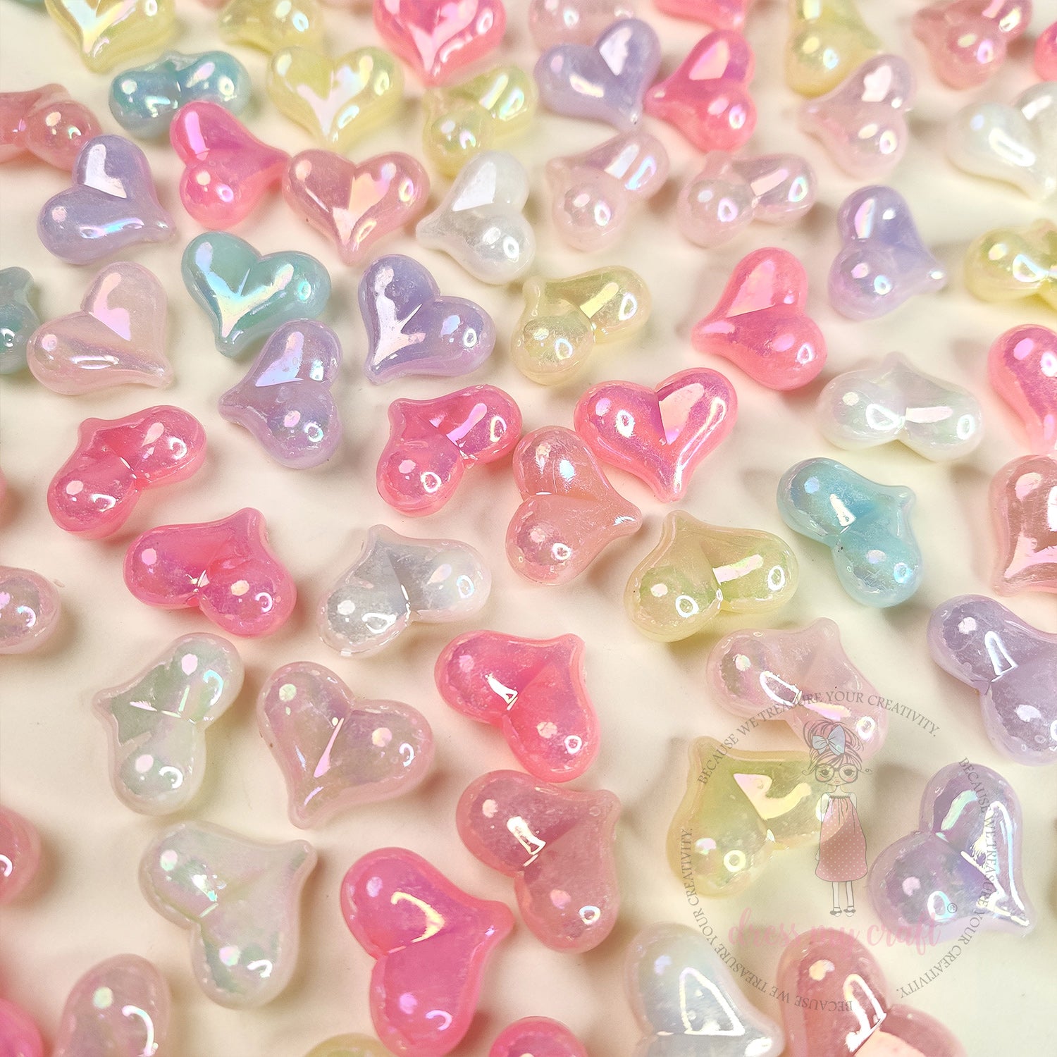 Holographic Jelly Heart Beads