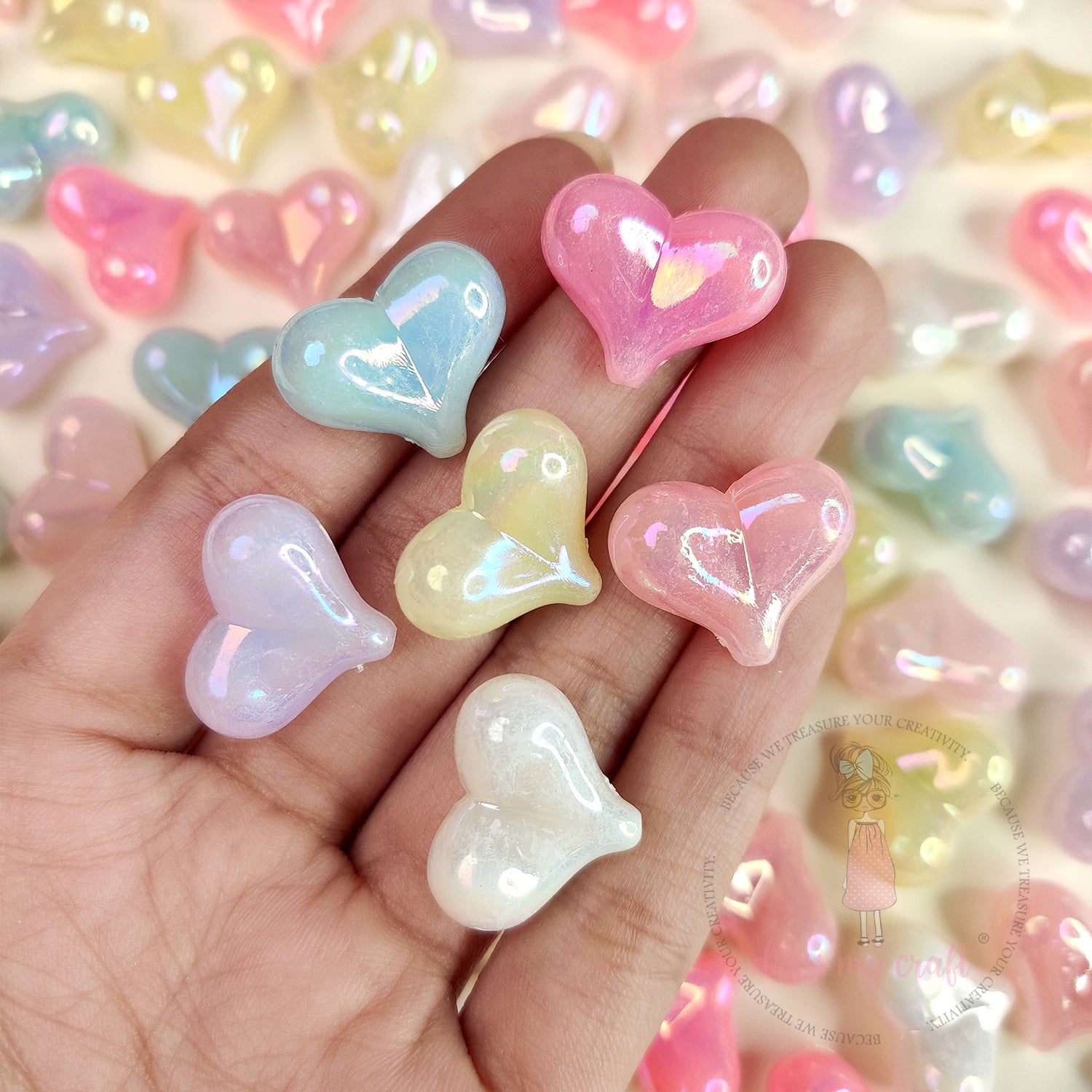 Holographic Jelly Heart Beads
