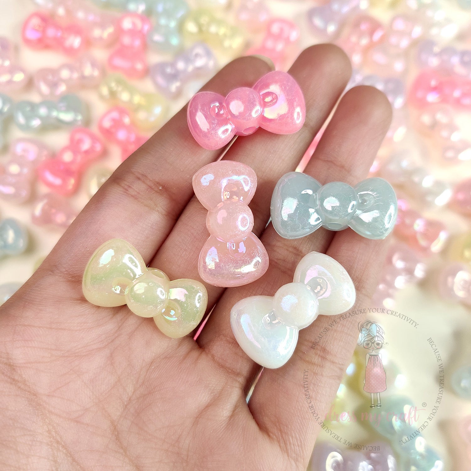 Holographic Pastel Jelly Bow Beads