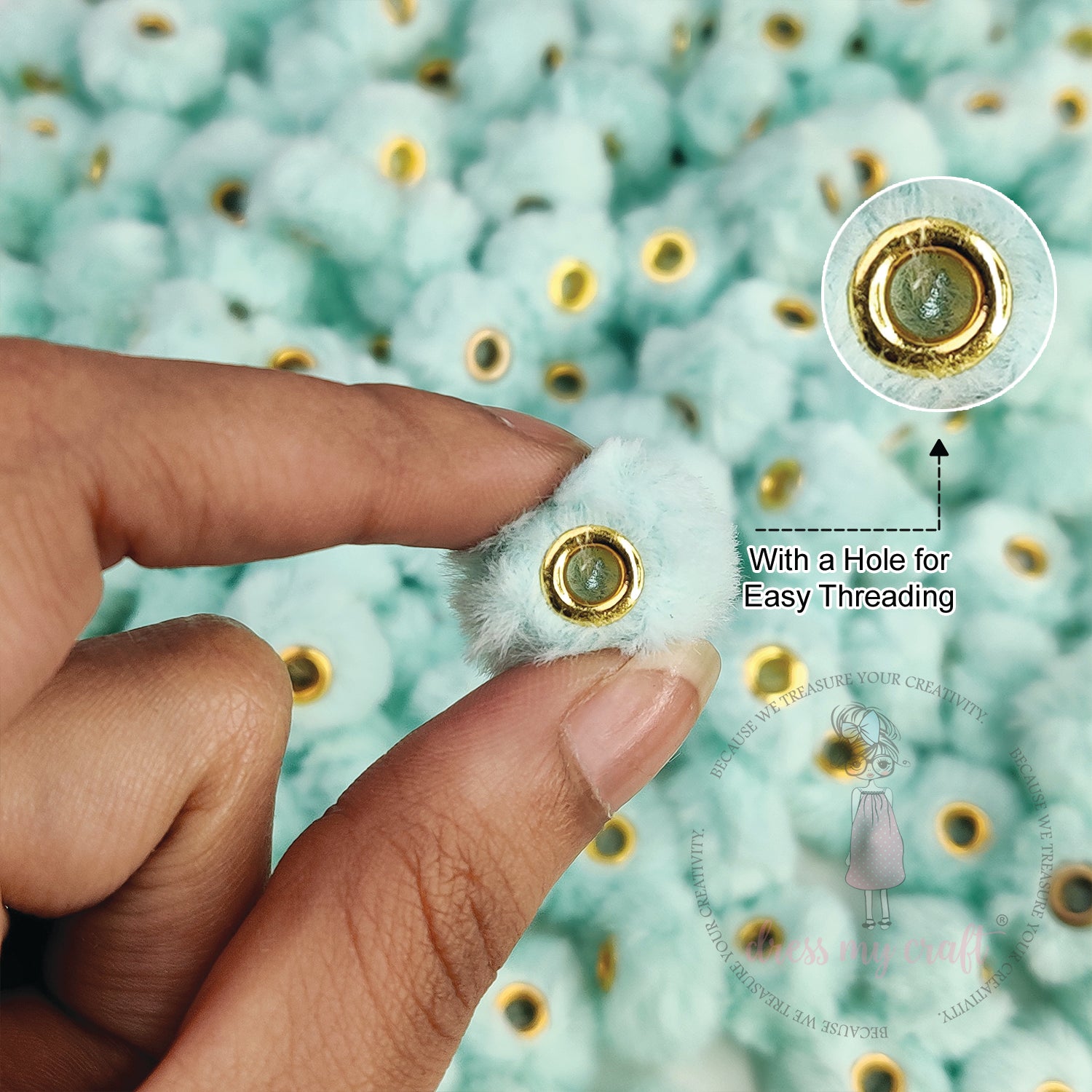 Bead Pom Poms With Hole - Turquoise Blue