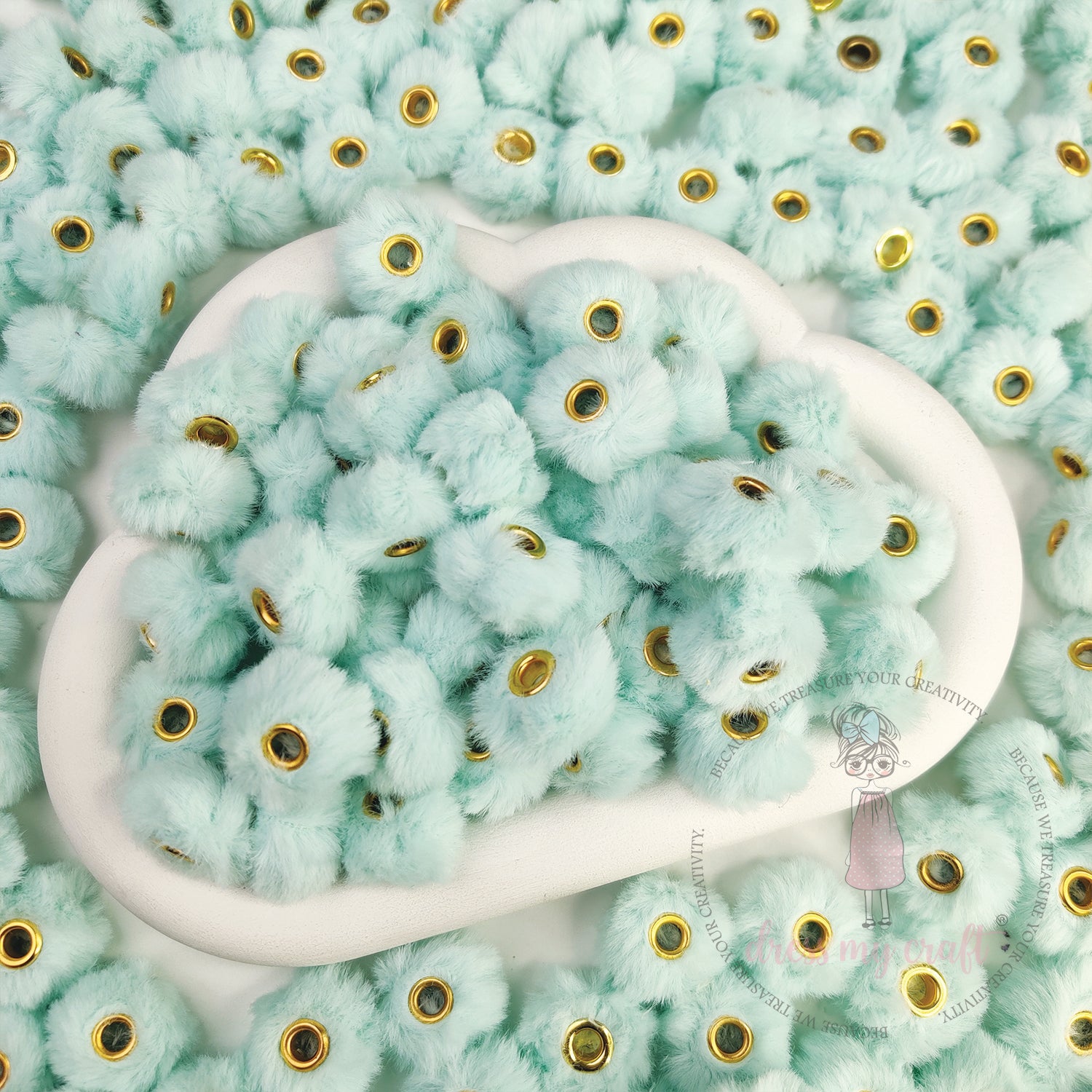 Bead Pom Poms With Hole - Turquoise Blue