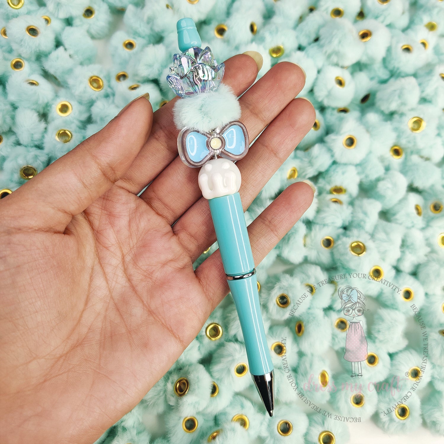 Bead Pom Poms With Hole - Turquoise Blue