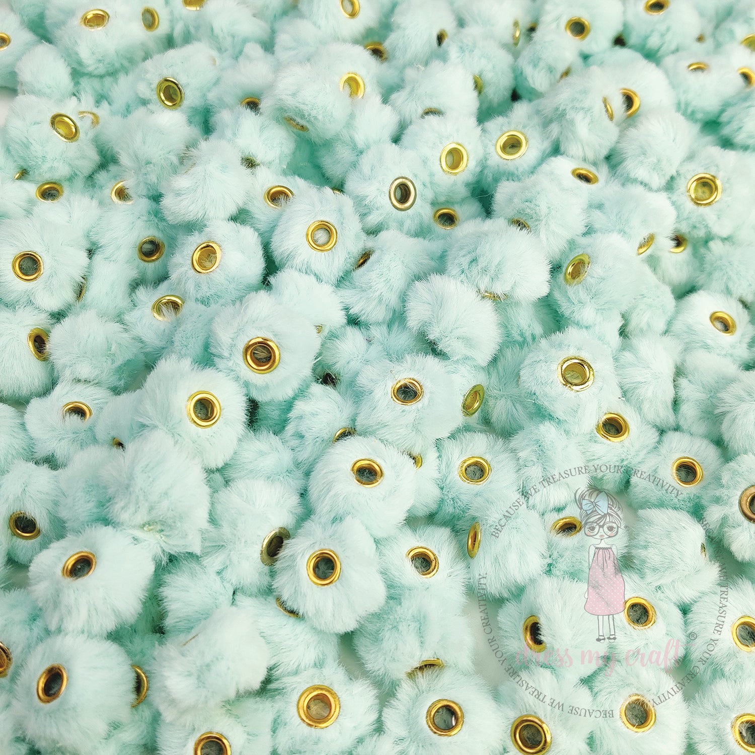 Bead Pom Poms With Hole - Turquoise Blue