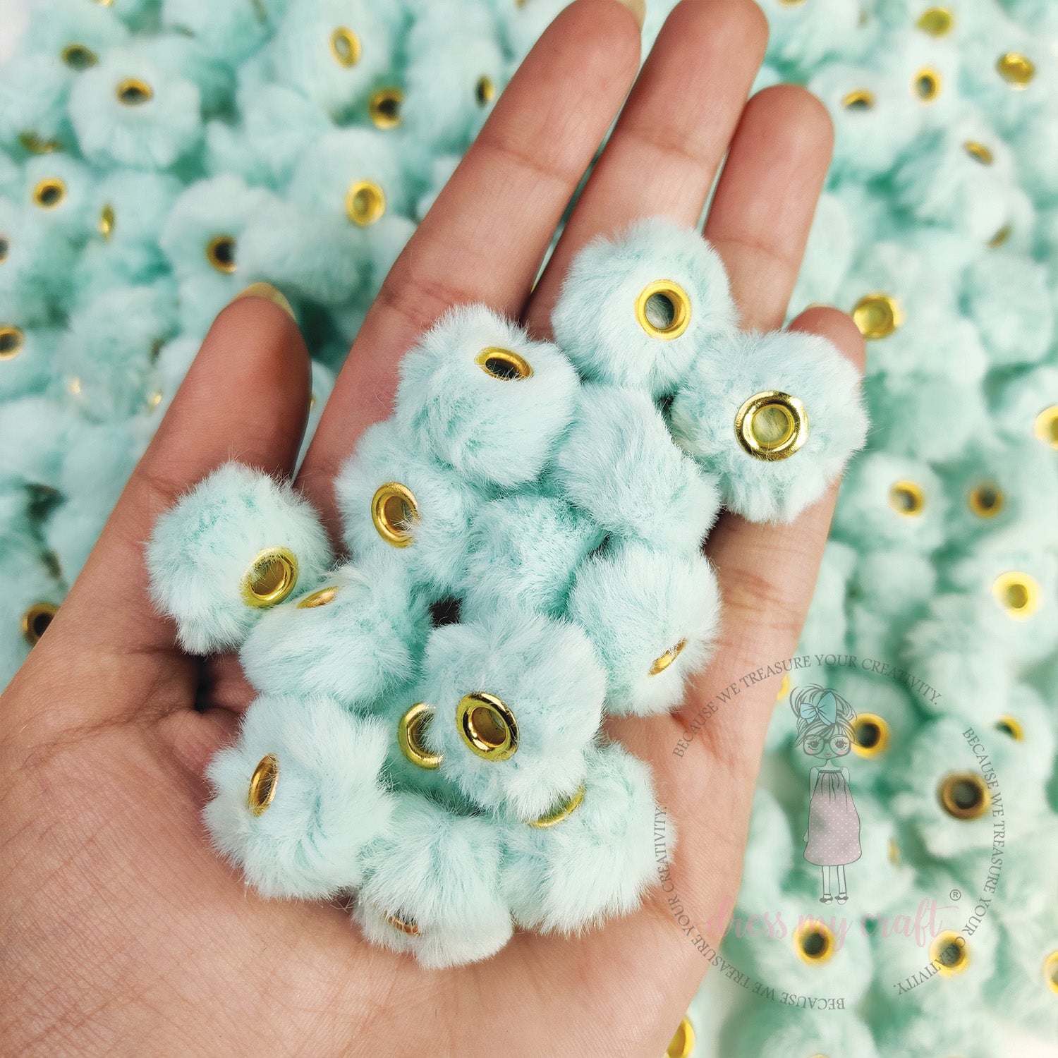Bead Pom Poms With Hole - Turquoise Blue