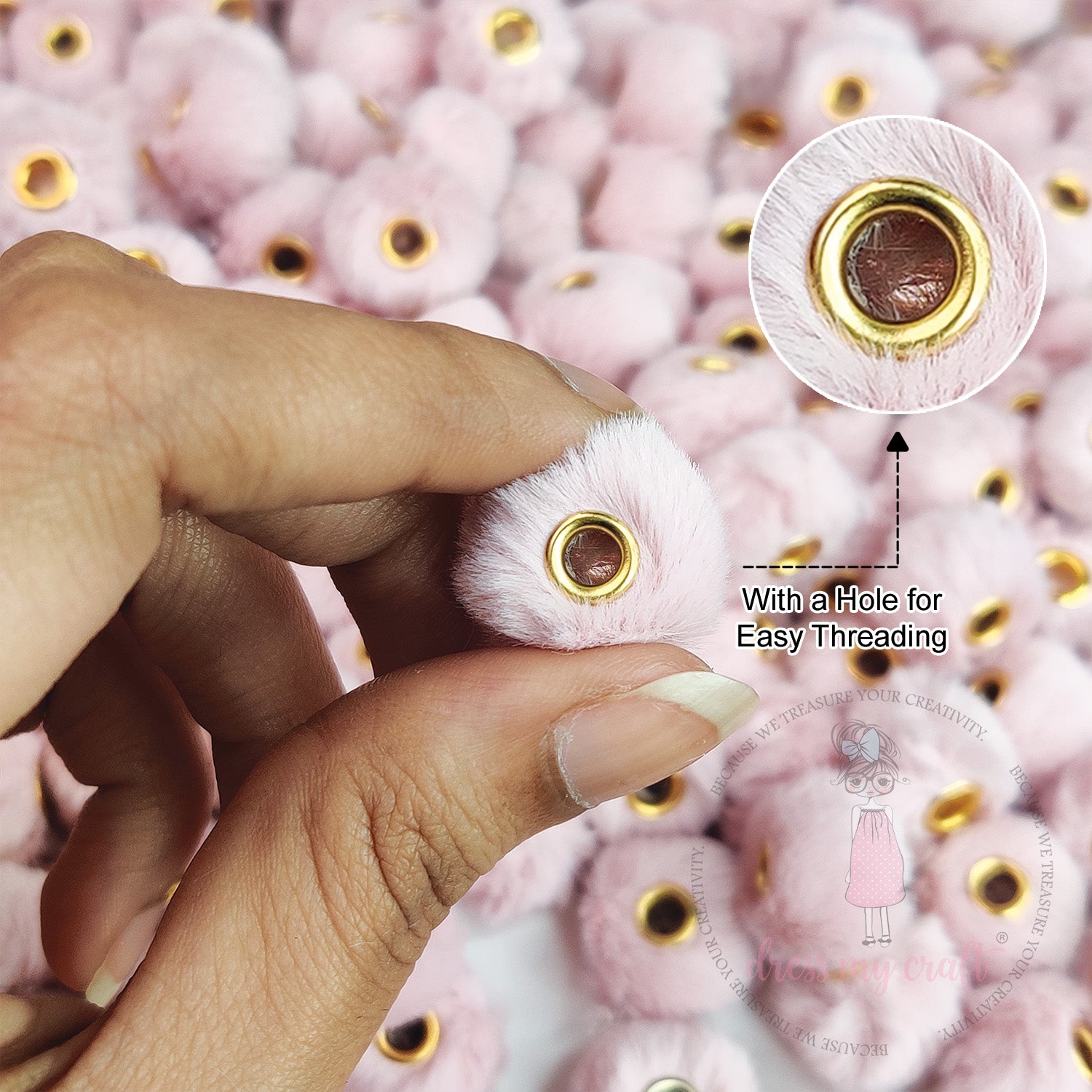 Bead Pom Poms With Hole - Tea Rose