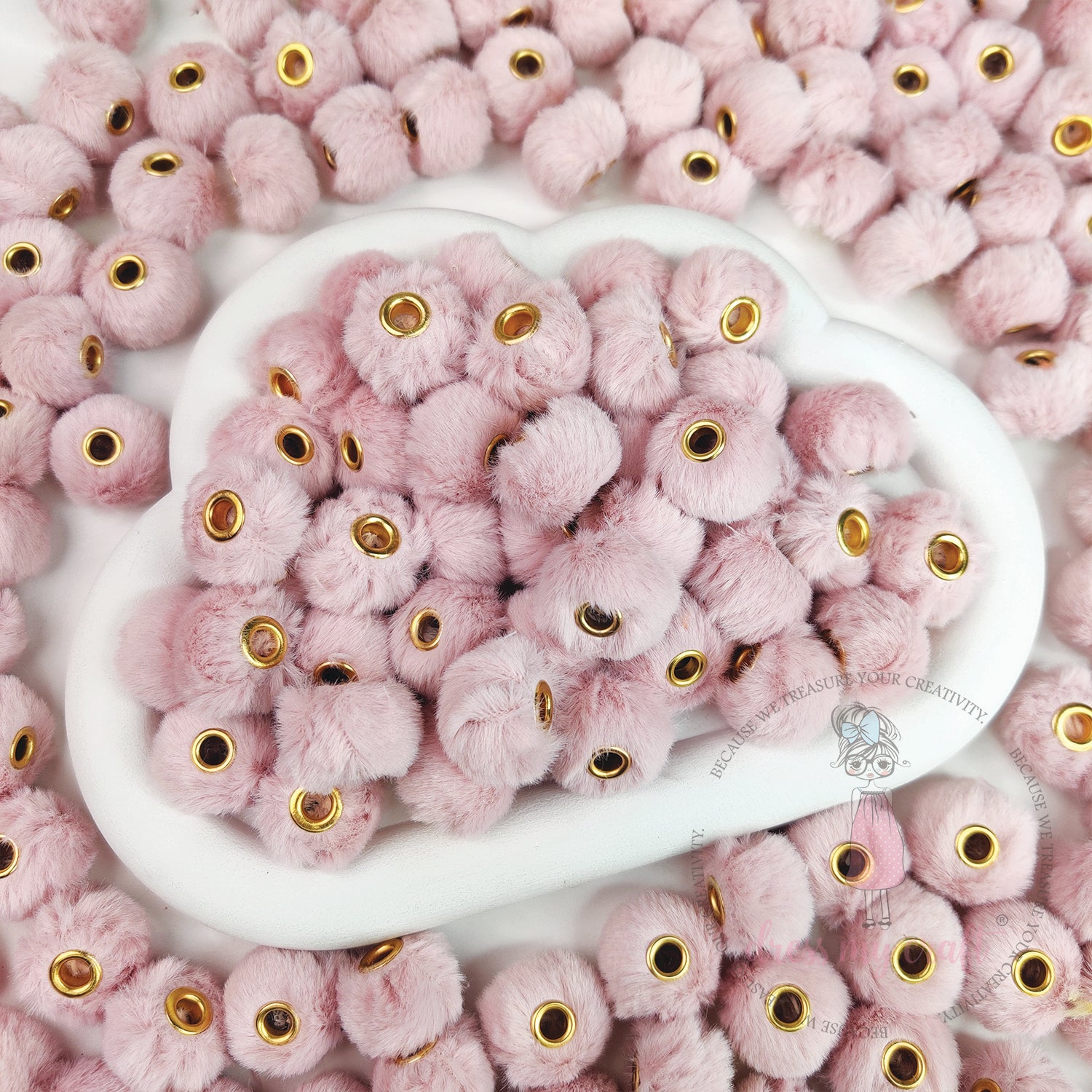 Bead Pom Poms With Hole - Tea Rose