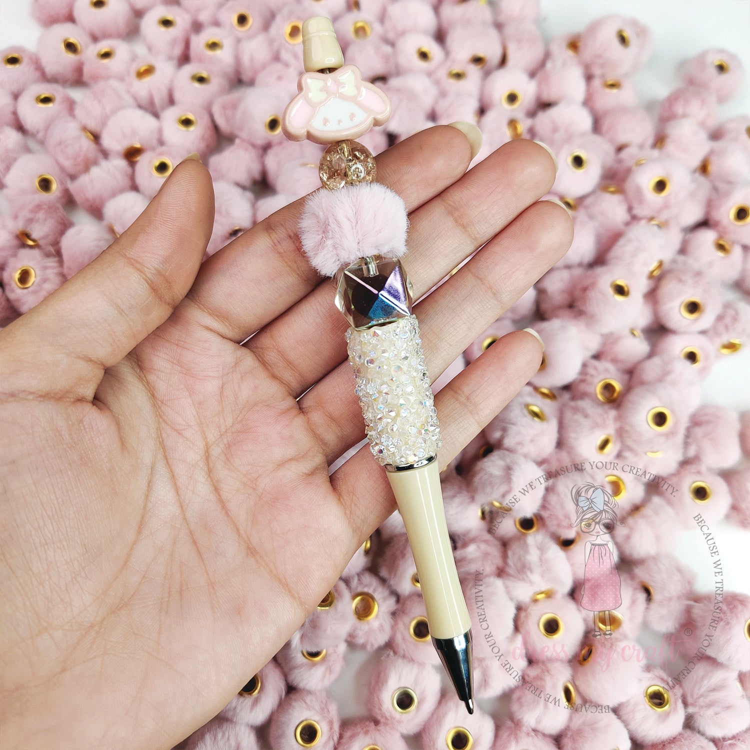 Bead Pom Poms With Hole - Tea Rose