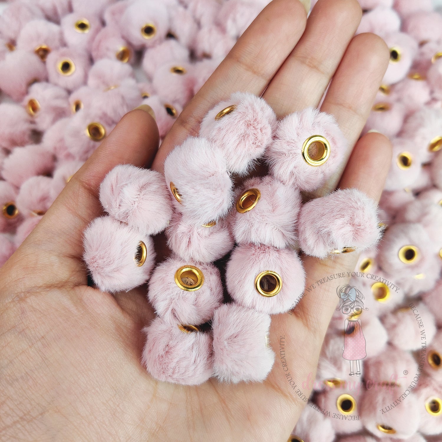 Bead Pom Poms With Hole - Tea Rose