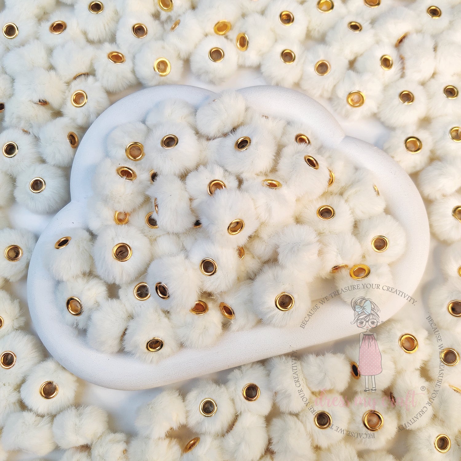 Bead Pom Poms With Hole - Ivory