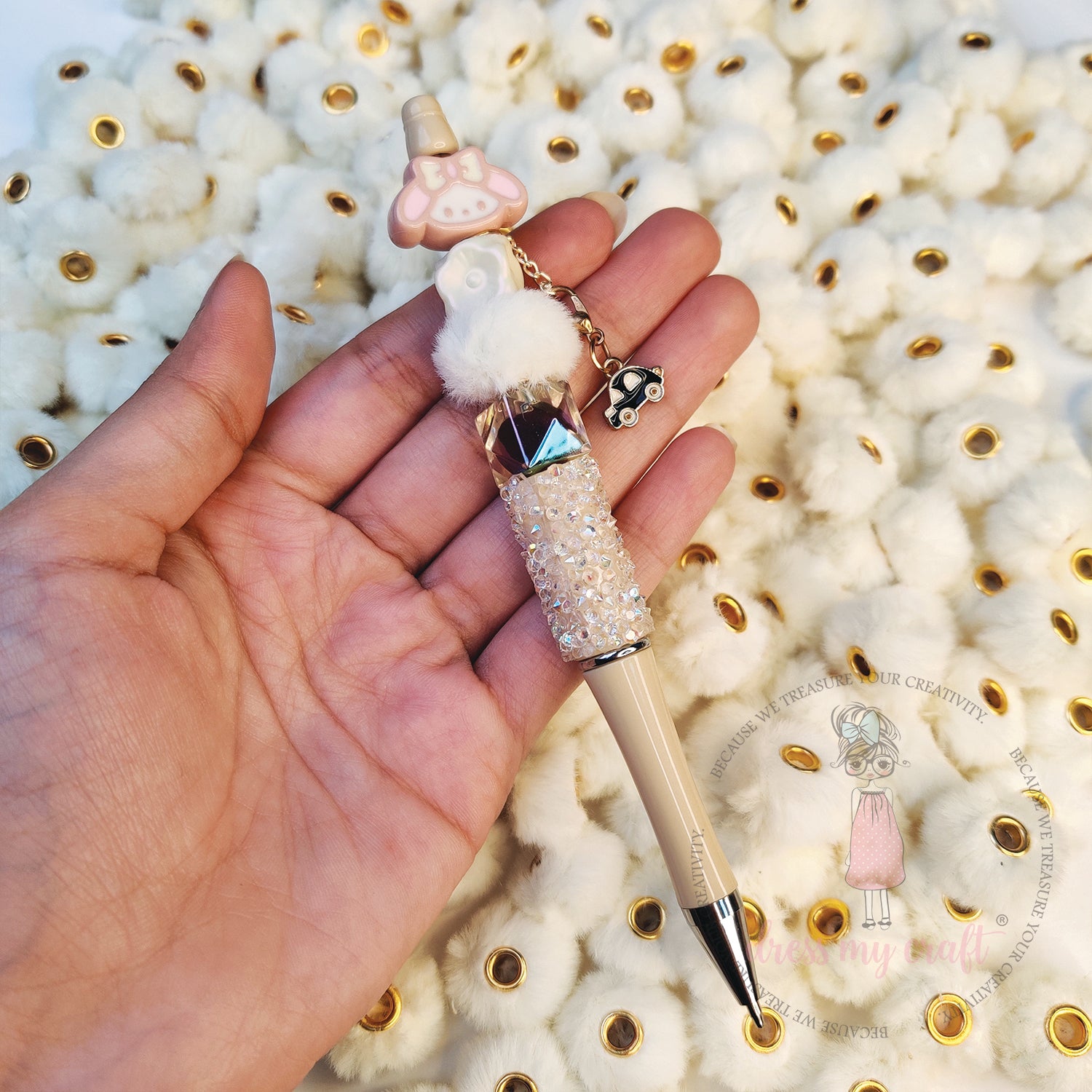 Bead Pom Poms With Hole - Ivory