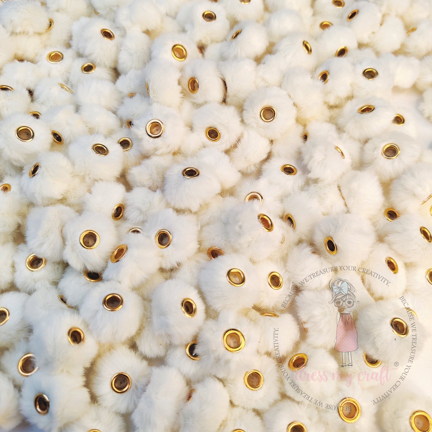 Bead Pom Poms With Hole - Ivory