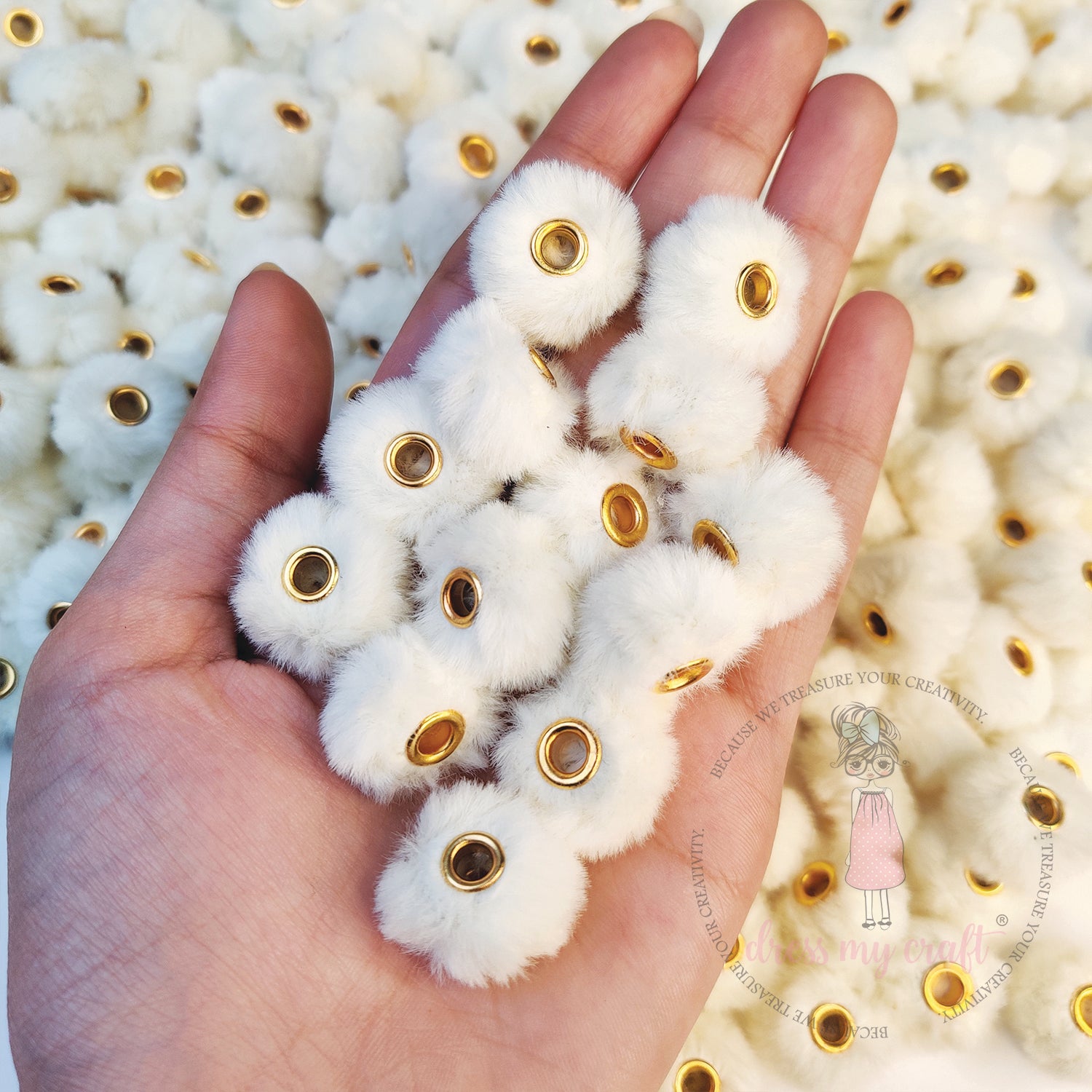 Bead Pom Poms With Hole - Ivory