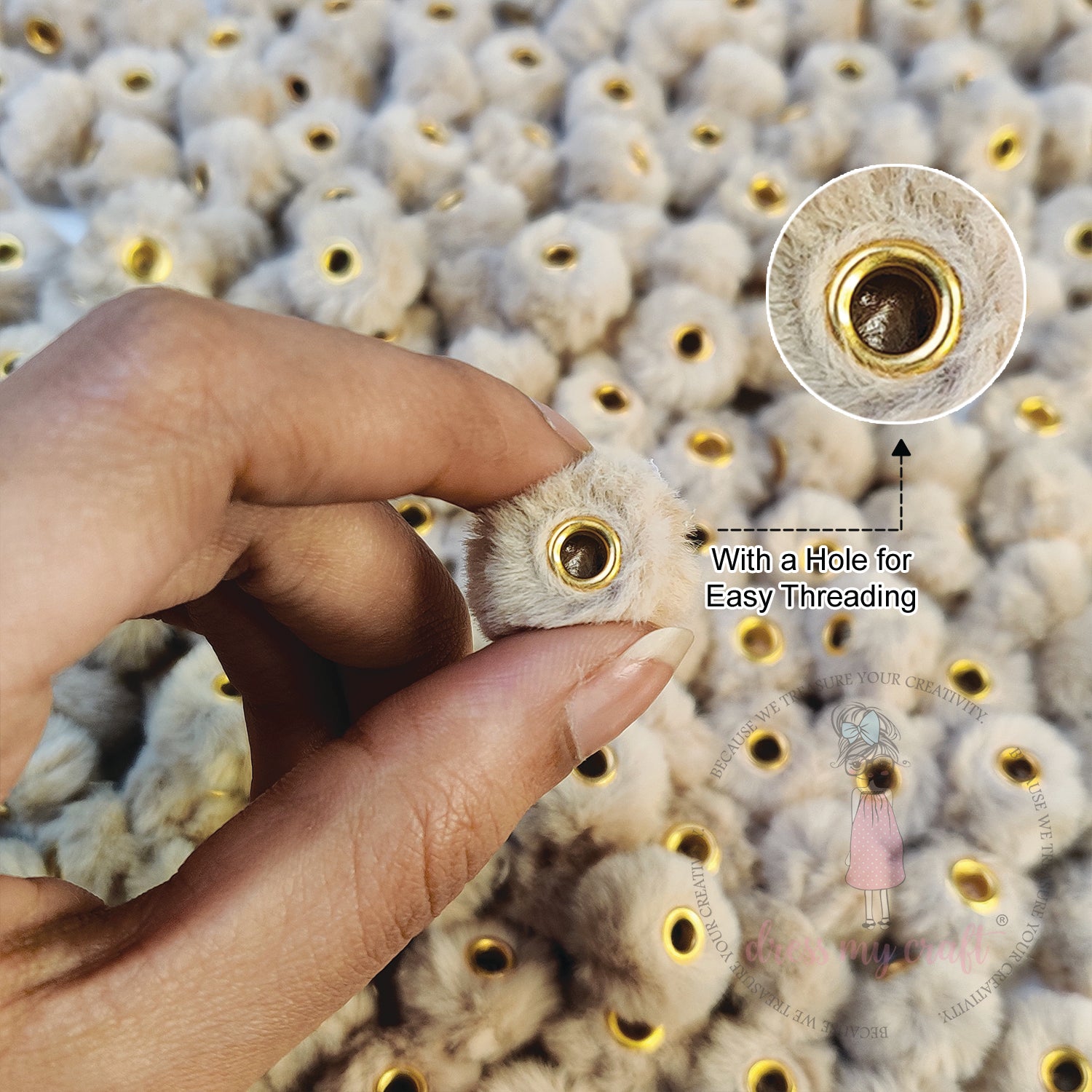 Bead Pom Poms With Hole - Light Brown