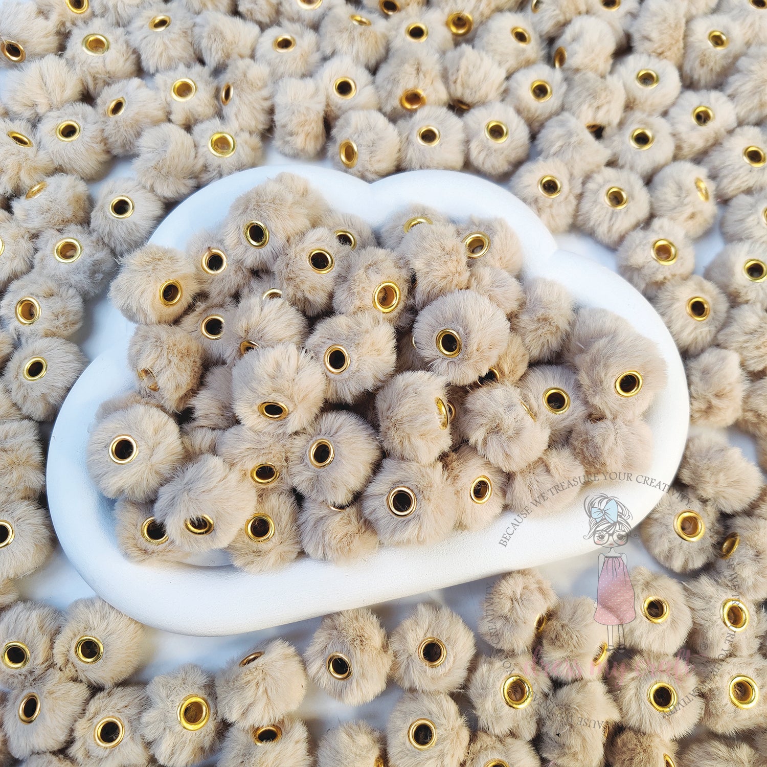 Bead Pom Poms With Hole - Light Brown