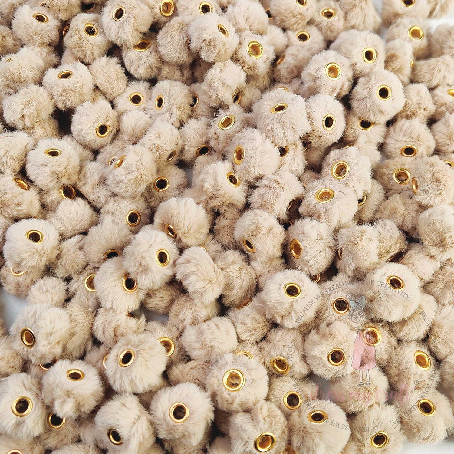 Bead Pom Poms With Hole - Light Brown