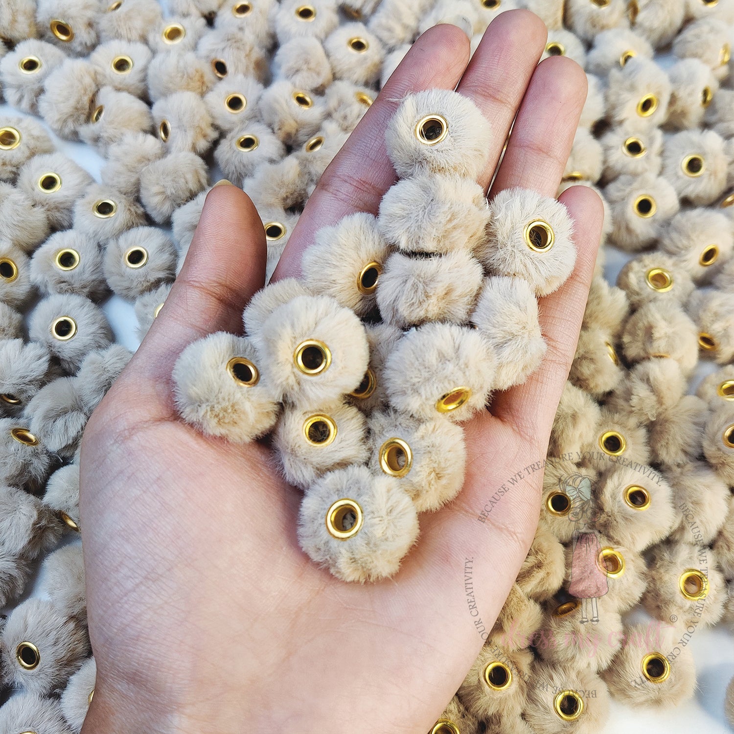 Bead Pom Poms With Hole - Light Brown