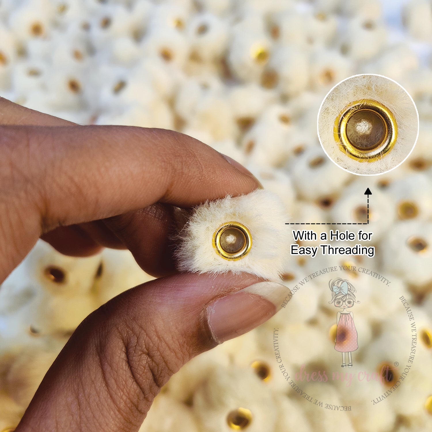 Bead Pom Poms With Hole - Butter Scotch