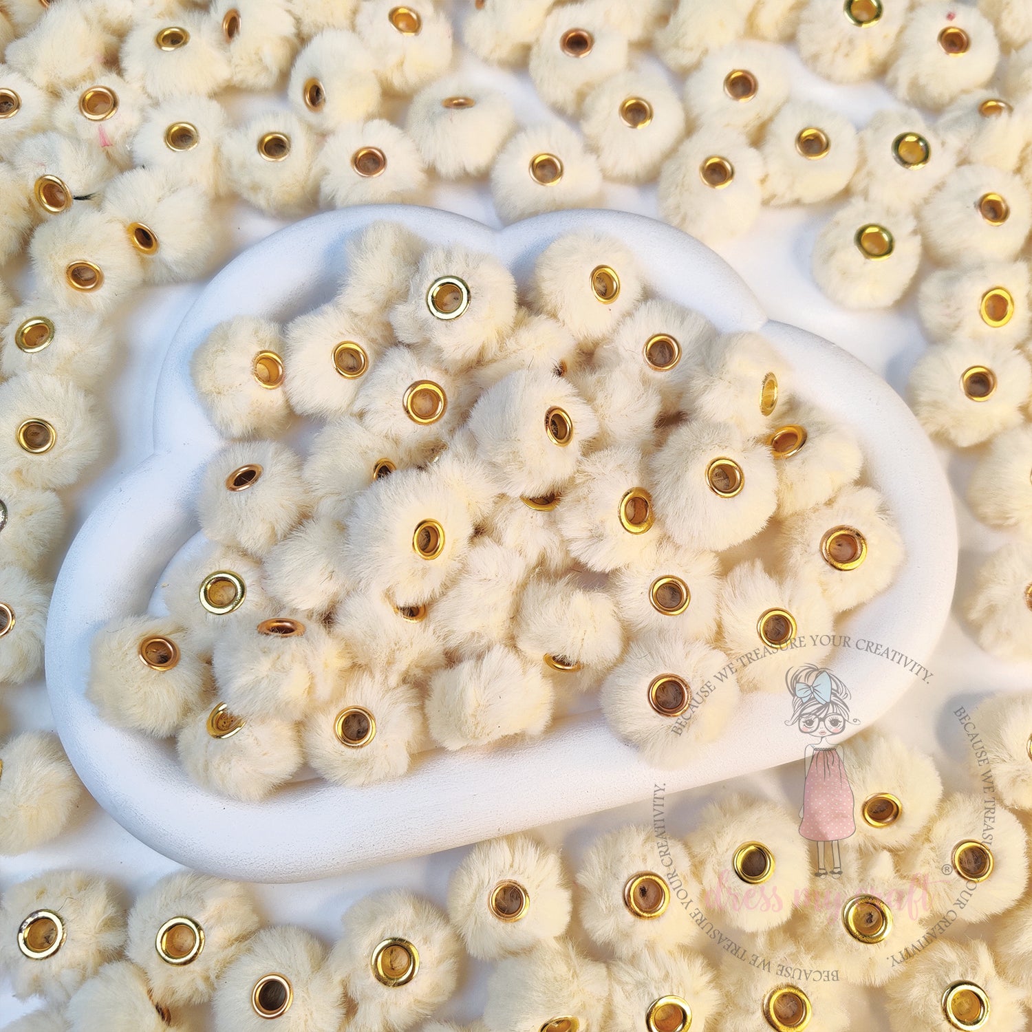 Bead Pom Poms With Hole - Butter Scotch