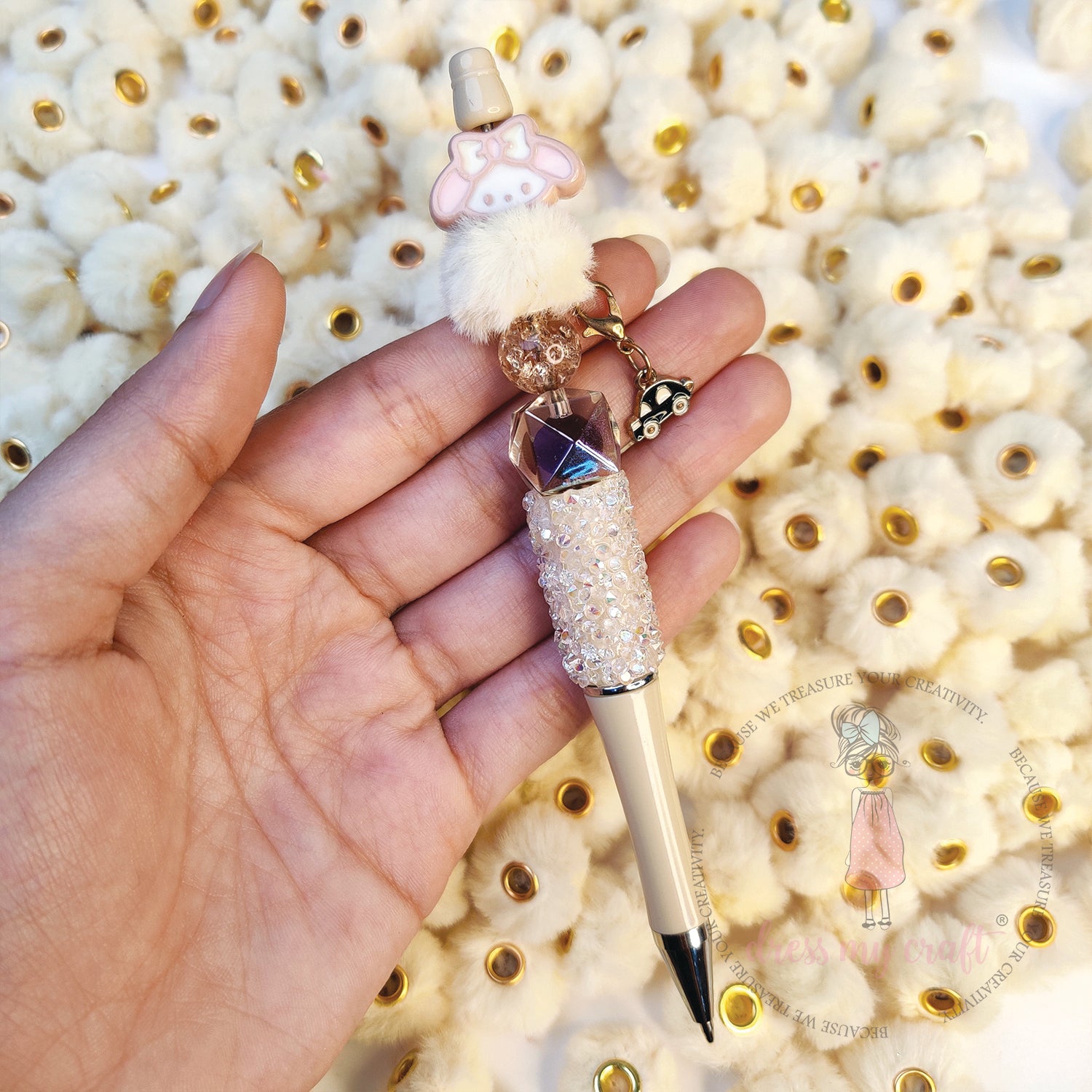 Bead Pom Poms With Hole - Butter Scotch