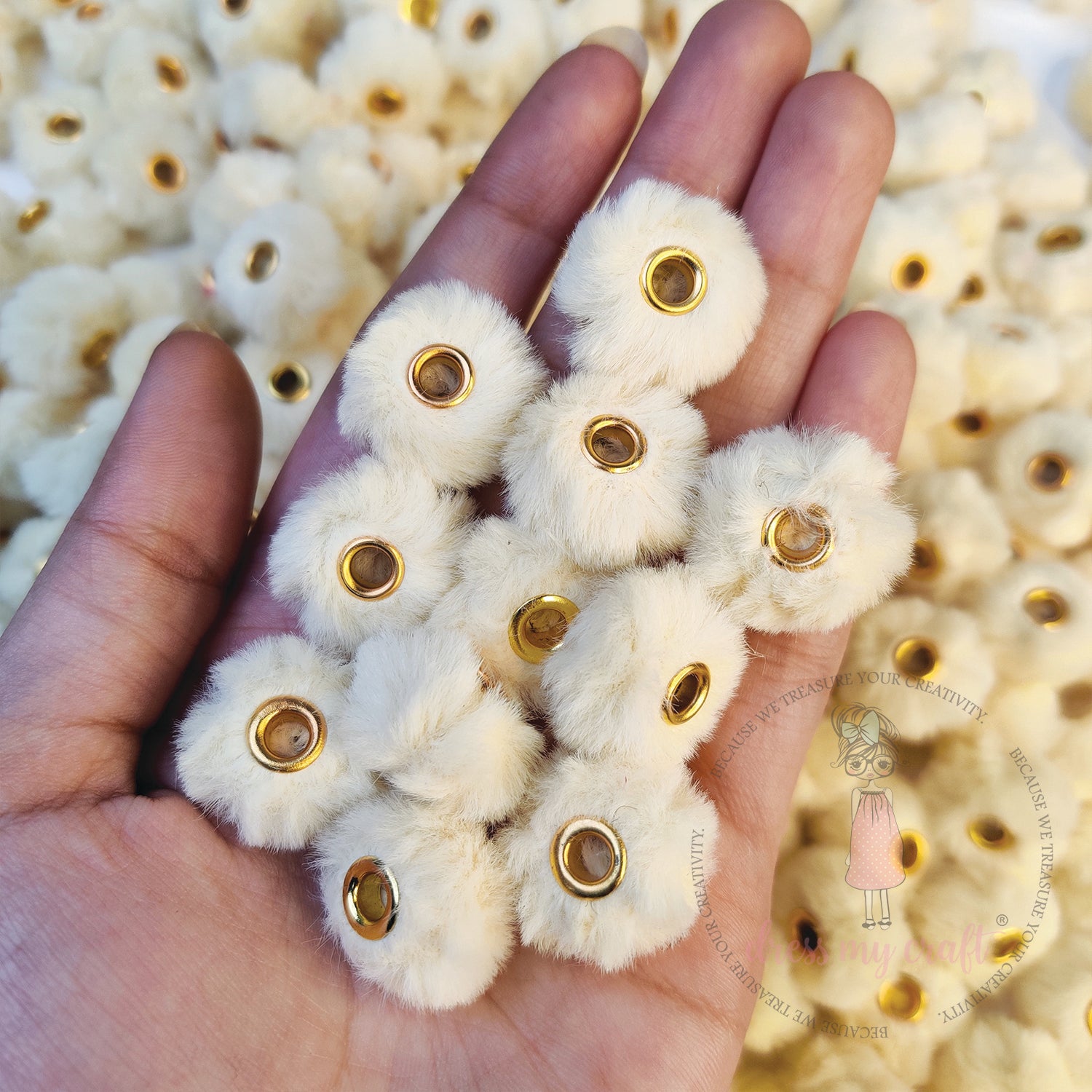 Bead Pom Poms With Hole - Butter Scotch