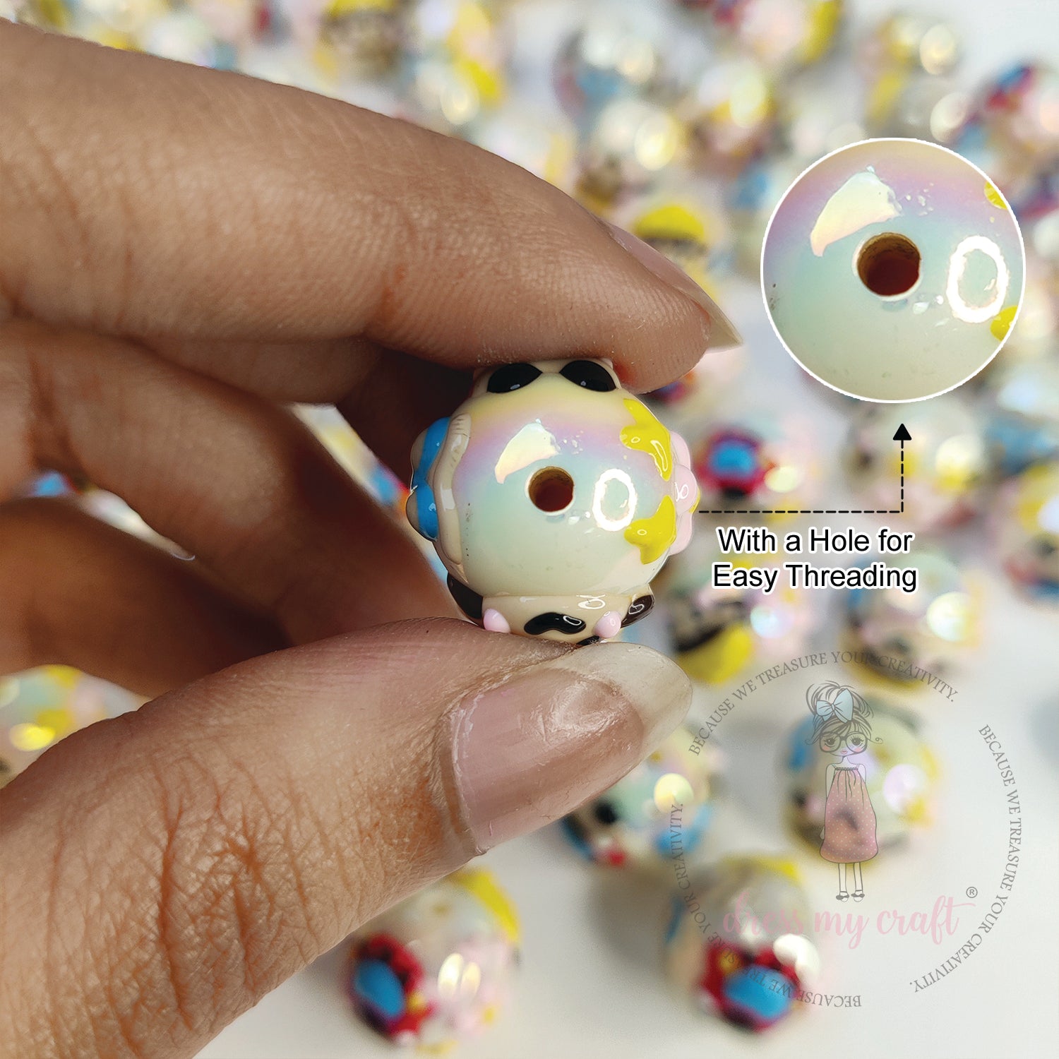 Hand Painted Happy Face Beads - Yellow