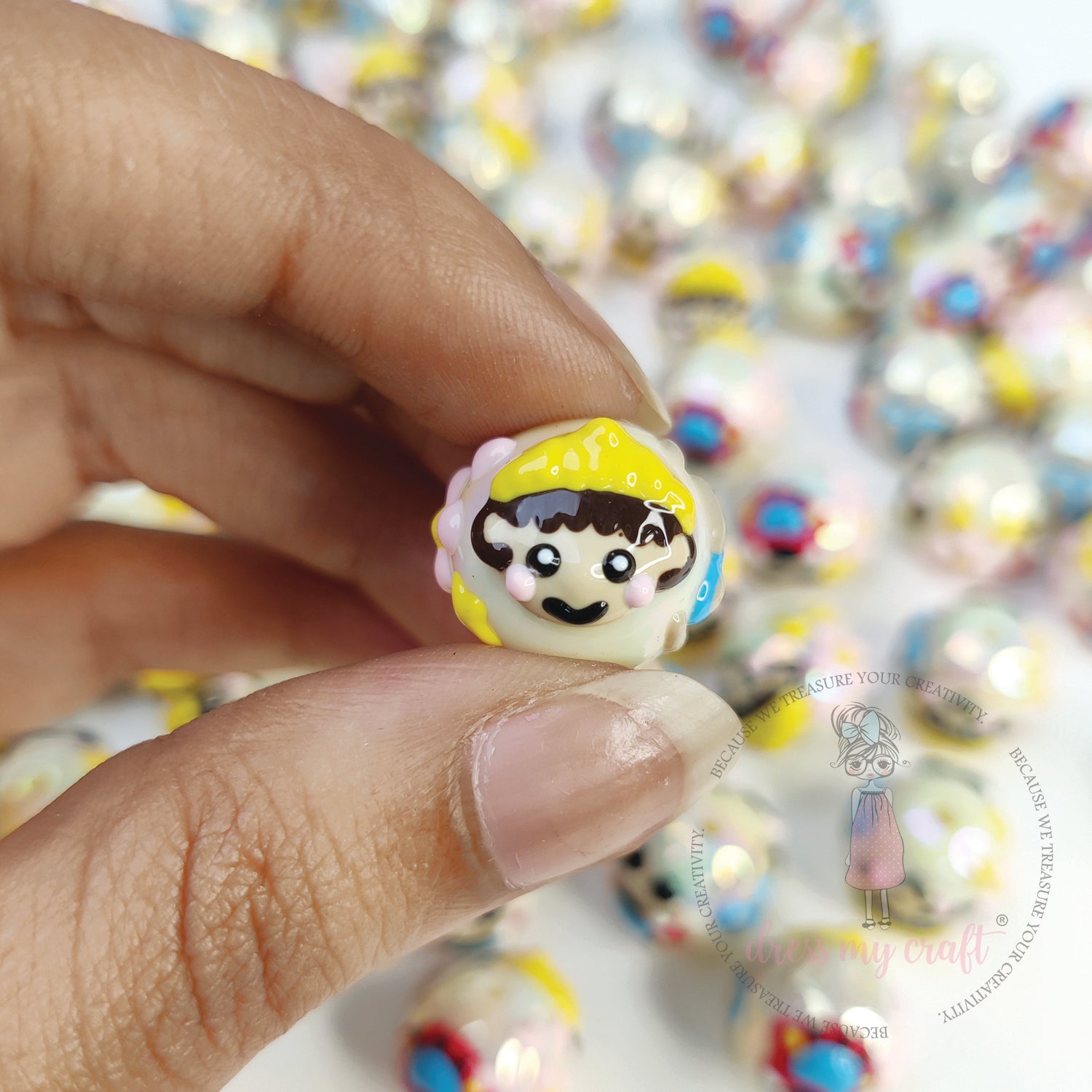 Hand Painted Happy Face Beads - Yellow