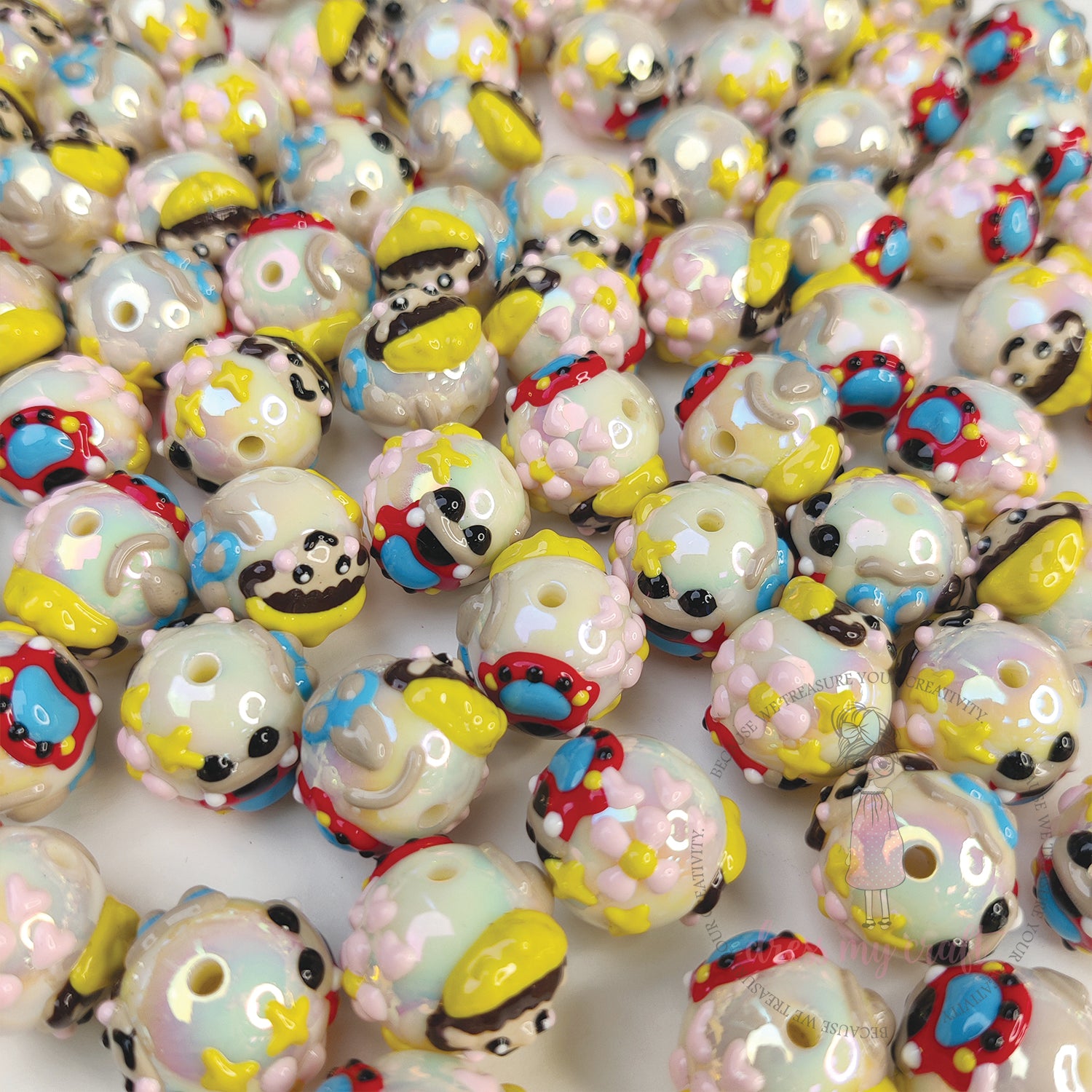Hand Painted Happy Face Beads - Yellow