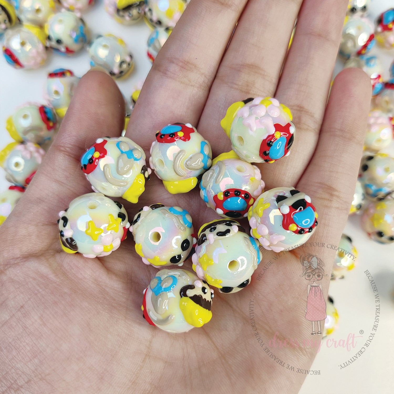Hand Painted Happy Face Beads - Yellow