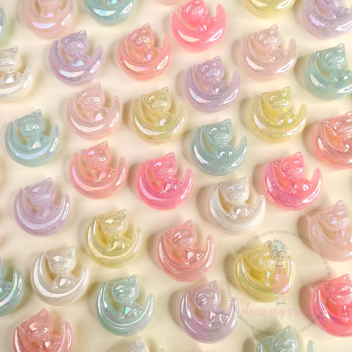 Holographic Moon Kitty Beads