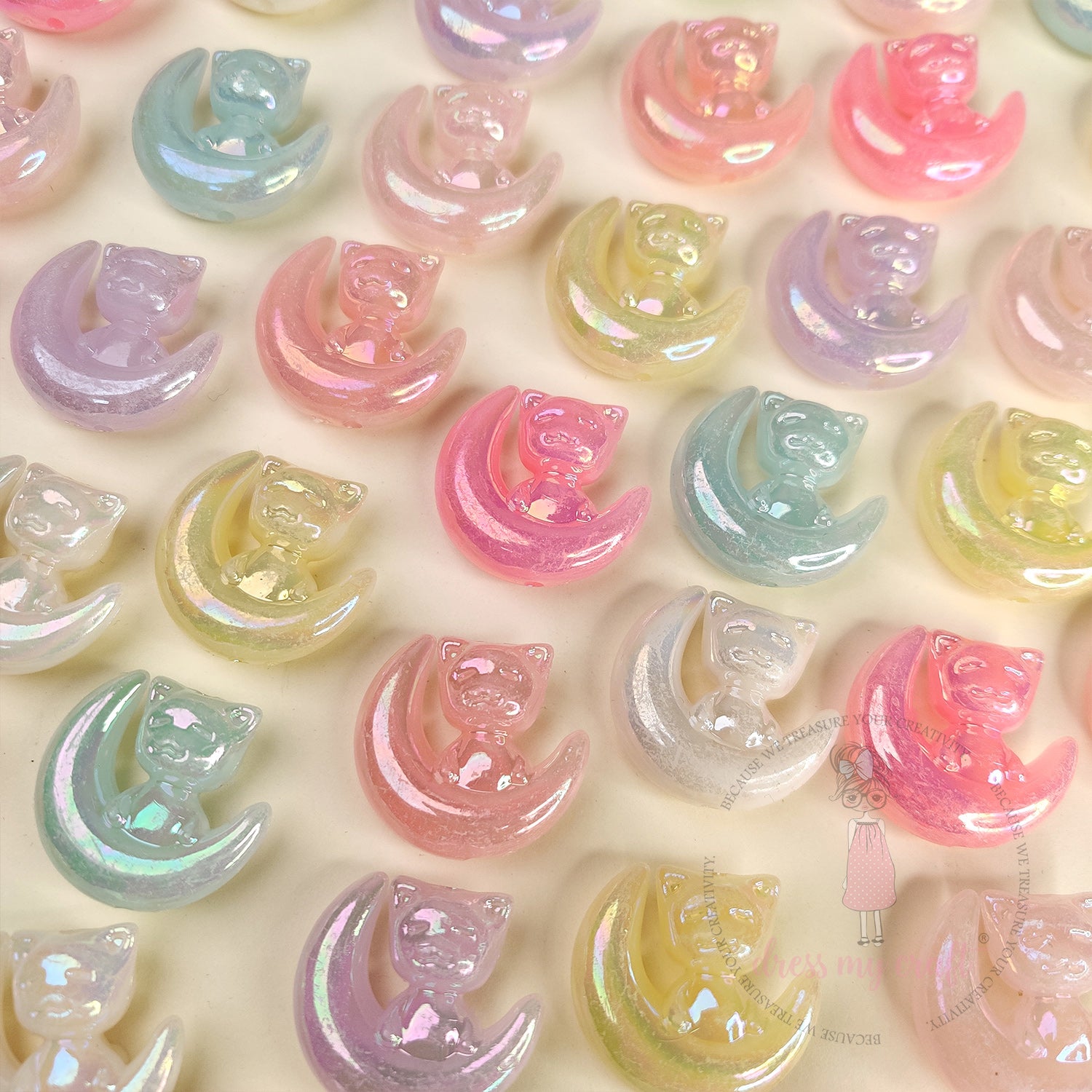 Holographic Moon Kitty Beads
