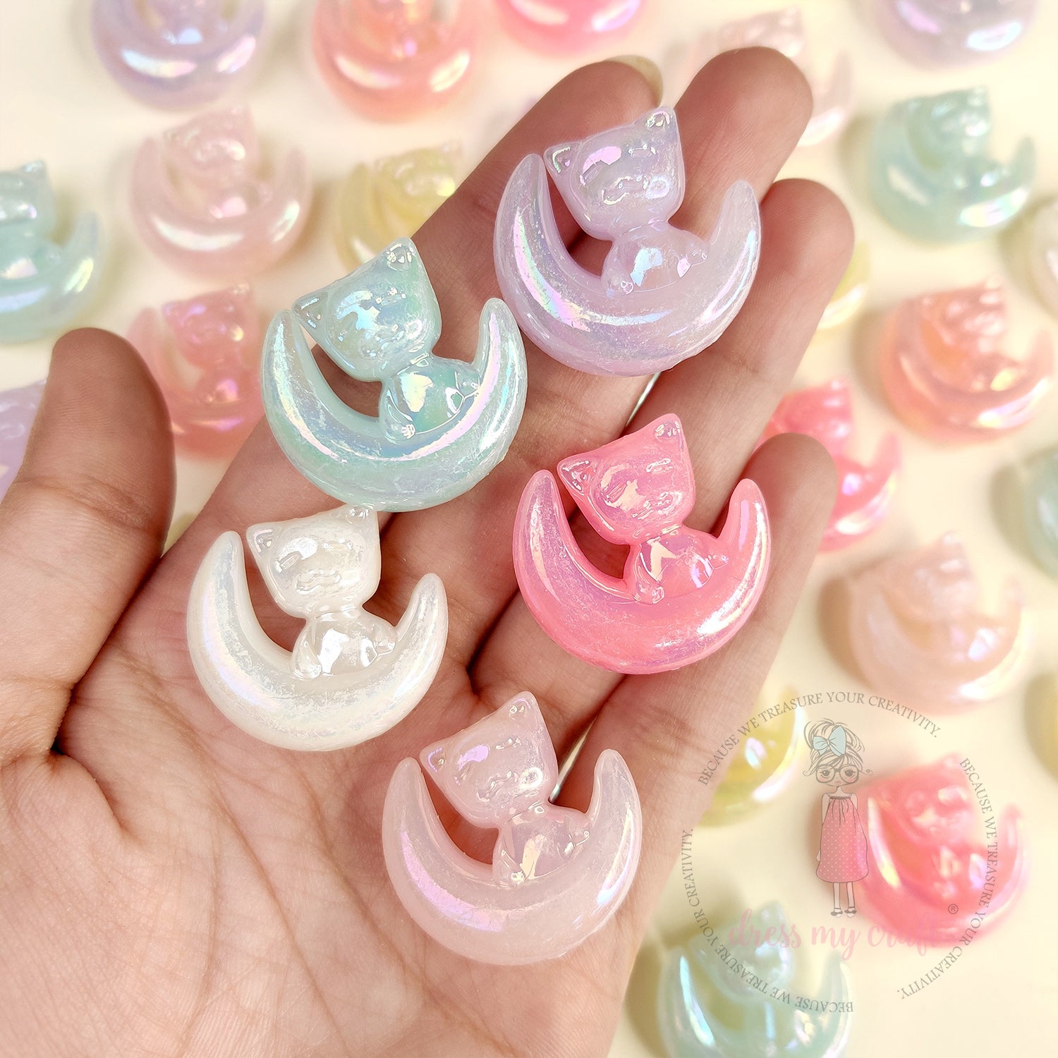 Holographic Moon Kitty Beads