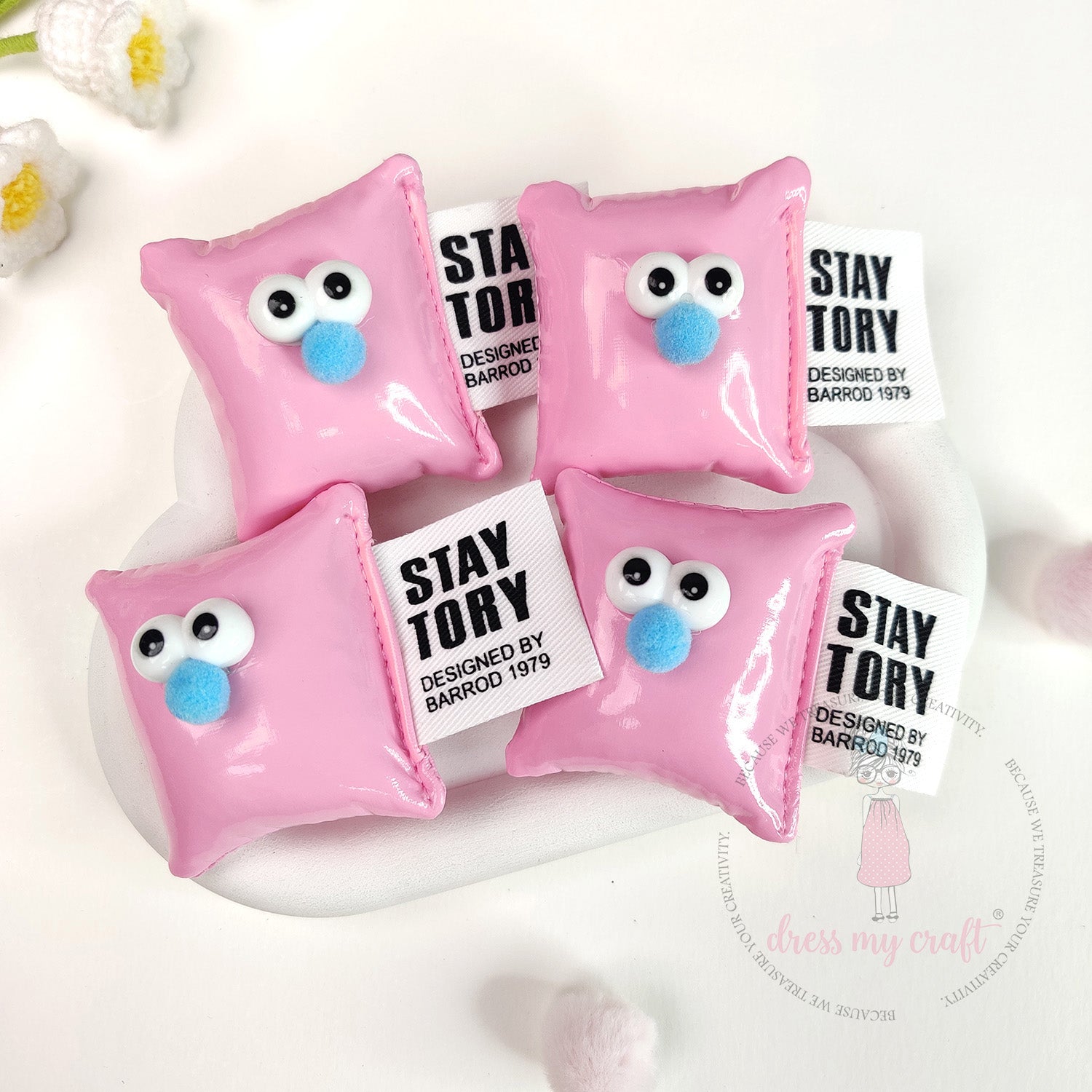 Cute Puffy Cushions With Big Eyes - Pastel Pink