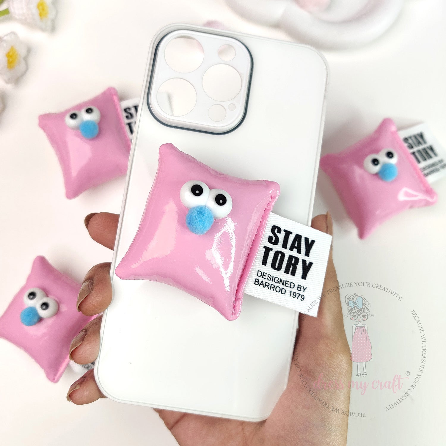 Cute Puffy Cushions With Big Eyes - Pastel Pink