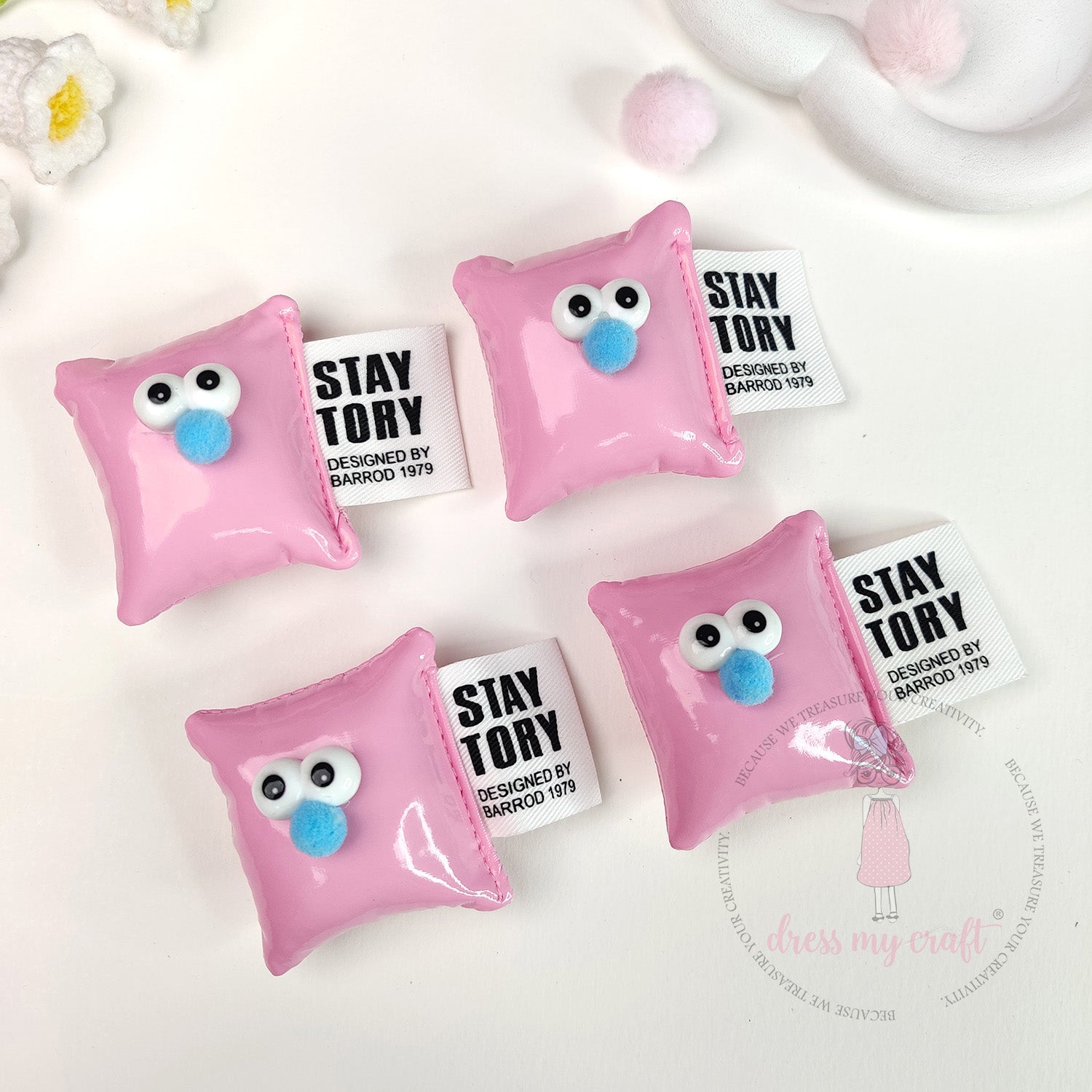Cute Puffy Cushions With Big Eyes - Pastel Pink