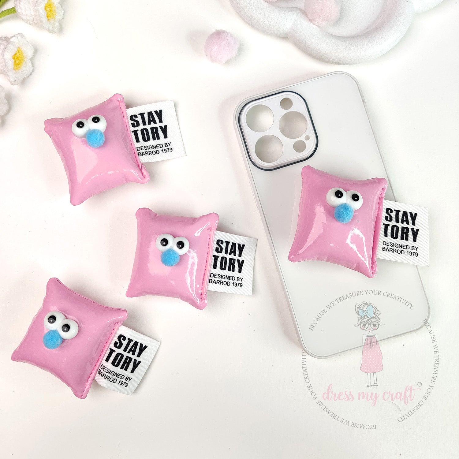 Cute Puffy Cushions With Big Eyes - Pastel Pink