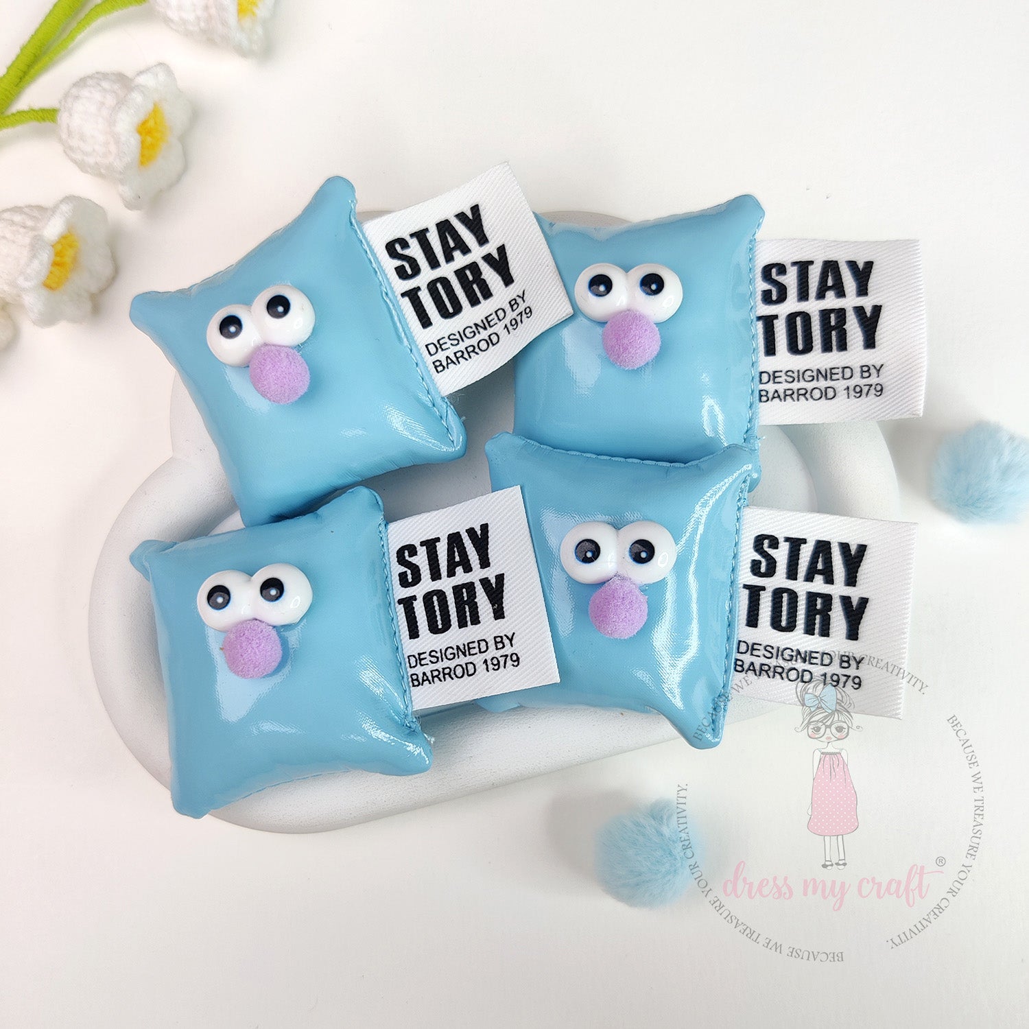 Cute Puffy Cushions With Big Eyes - Pastel Blue
