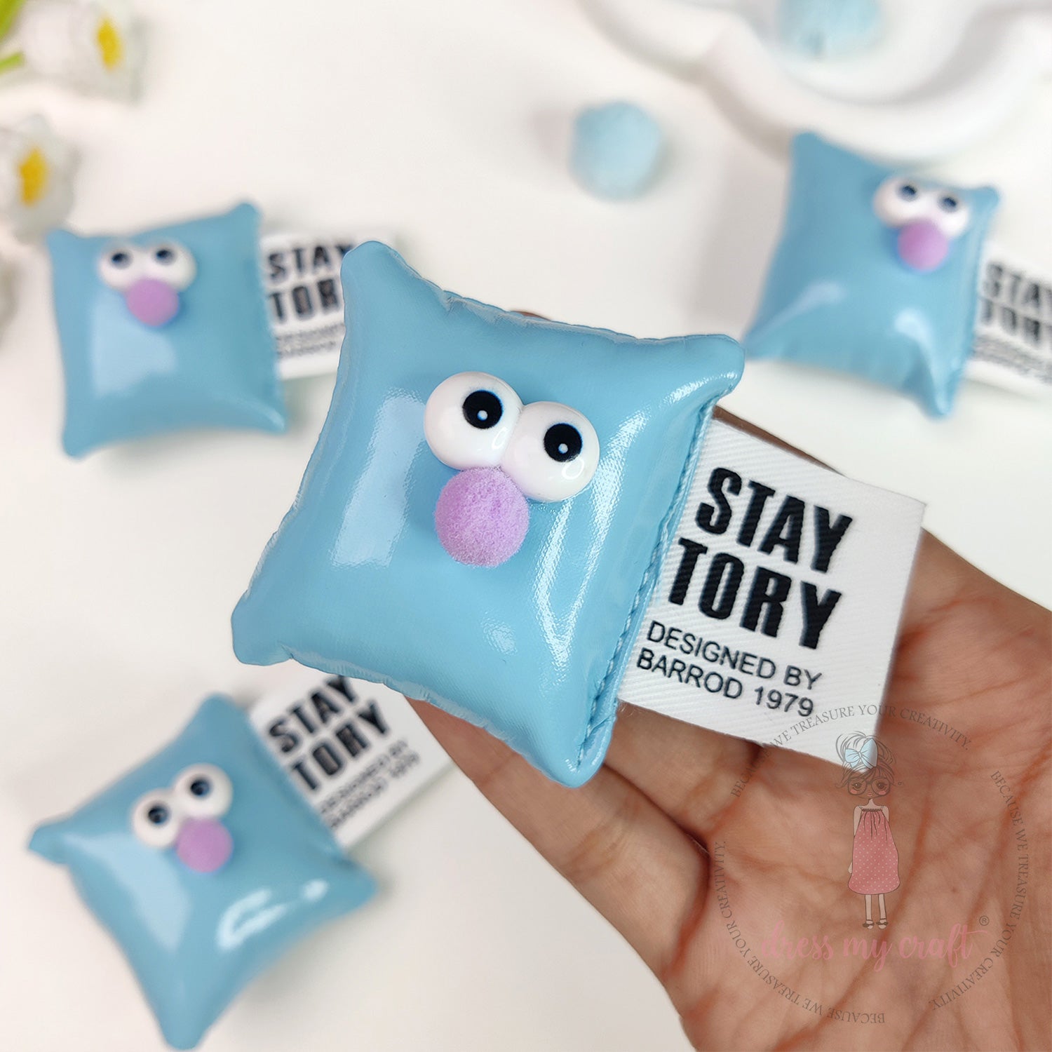 Cute Puffy Cushions With Big Eyes - Pastel Blue