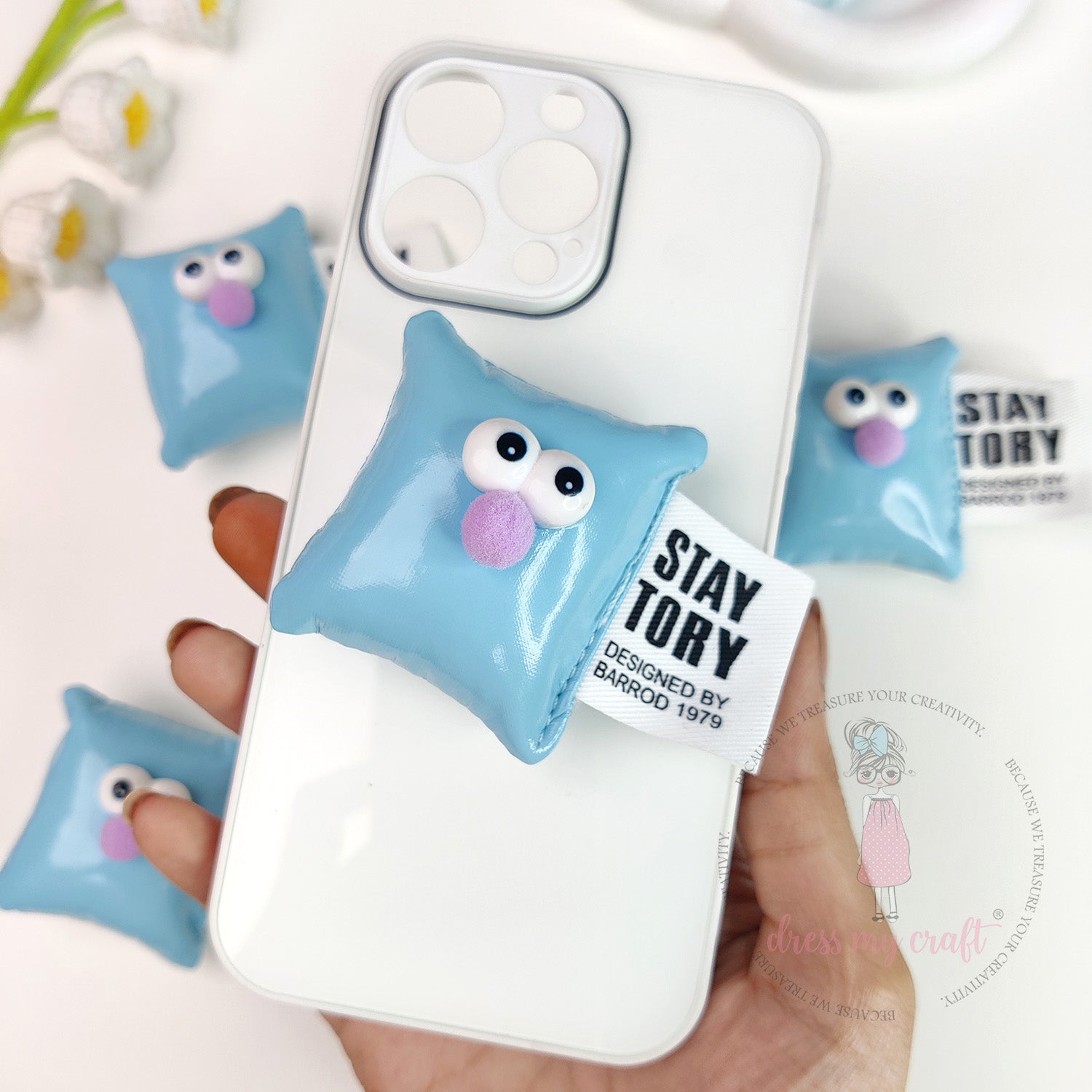 Cute Puffy Cushions With Big Eyes - Pastel Blue