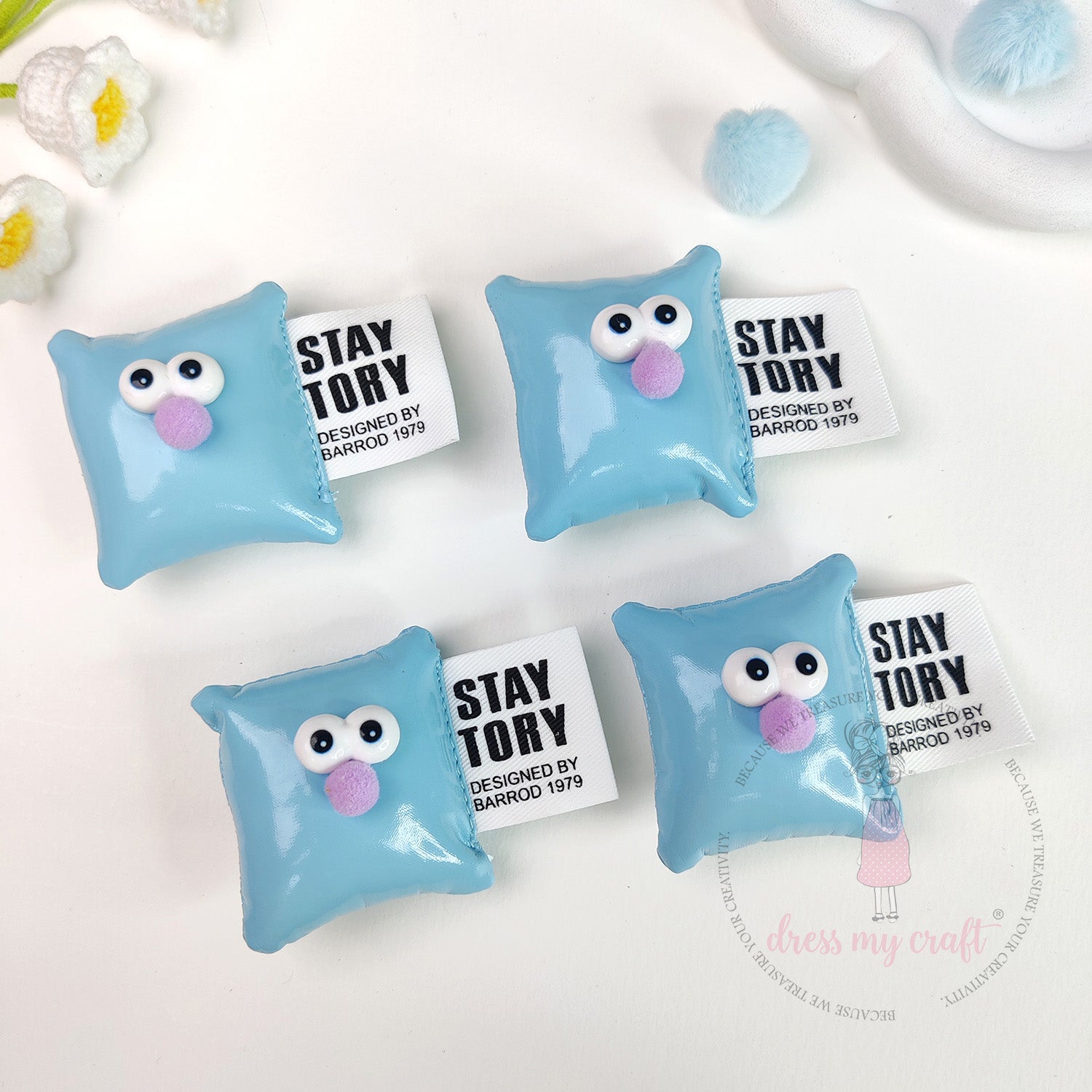Cute Puffy Cushions With Big Eyes - Pastel Blue