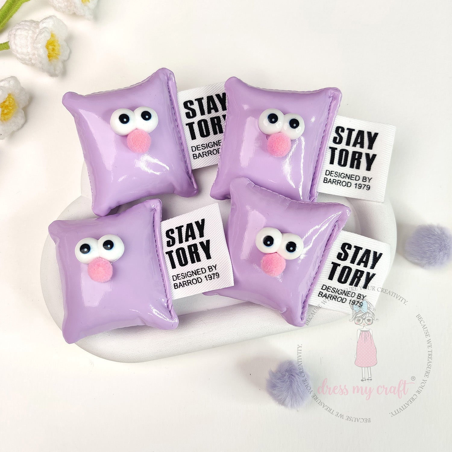 Cute Puffy Cushions With Big Eyes - Pastel Mauve