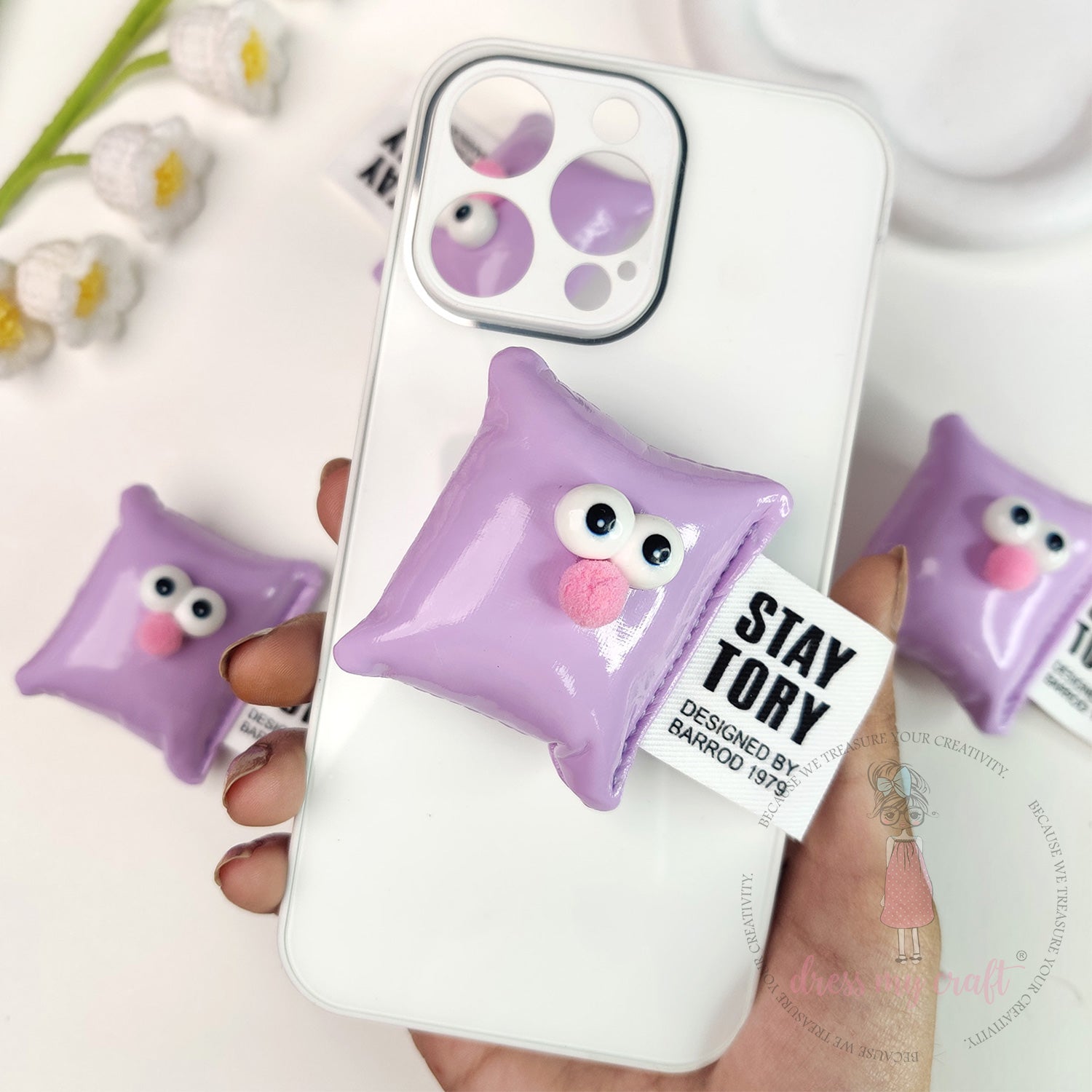 Cute Puffy Cushions With Big Eyes - Pastel Mauve