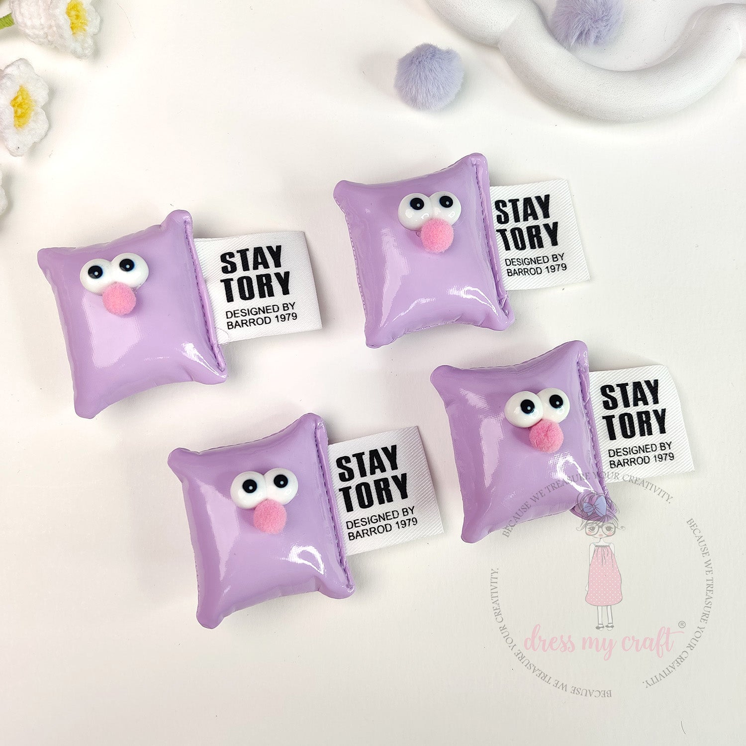 Cute Puffy Cushions With Big Eyes - Pastel Mauve